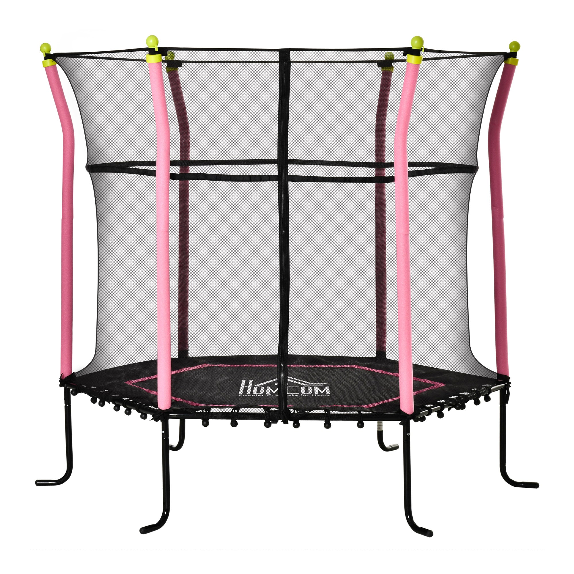 HOMCOM 5.2FT / 63 Inch Kids Trampoline With Enclosure Net Mini Indoor Outdoor Trampolines for Child Toddler Age 3 - 10 Years Pink