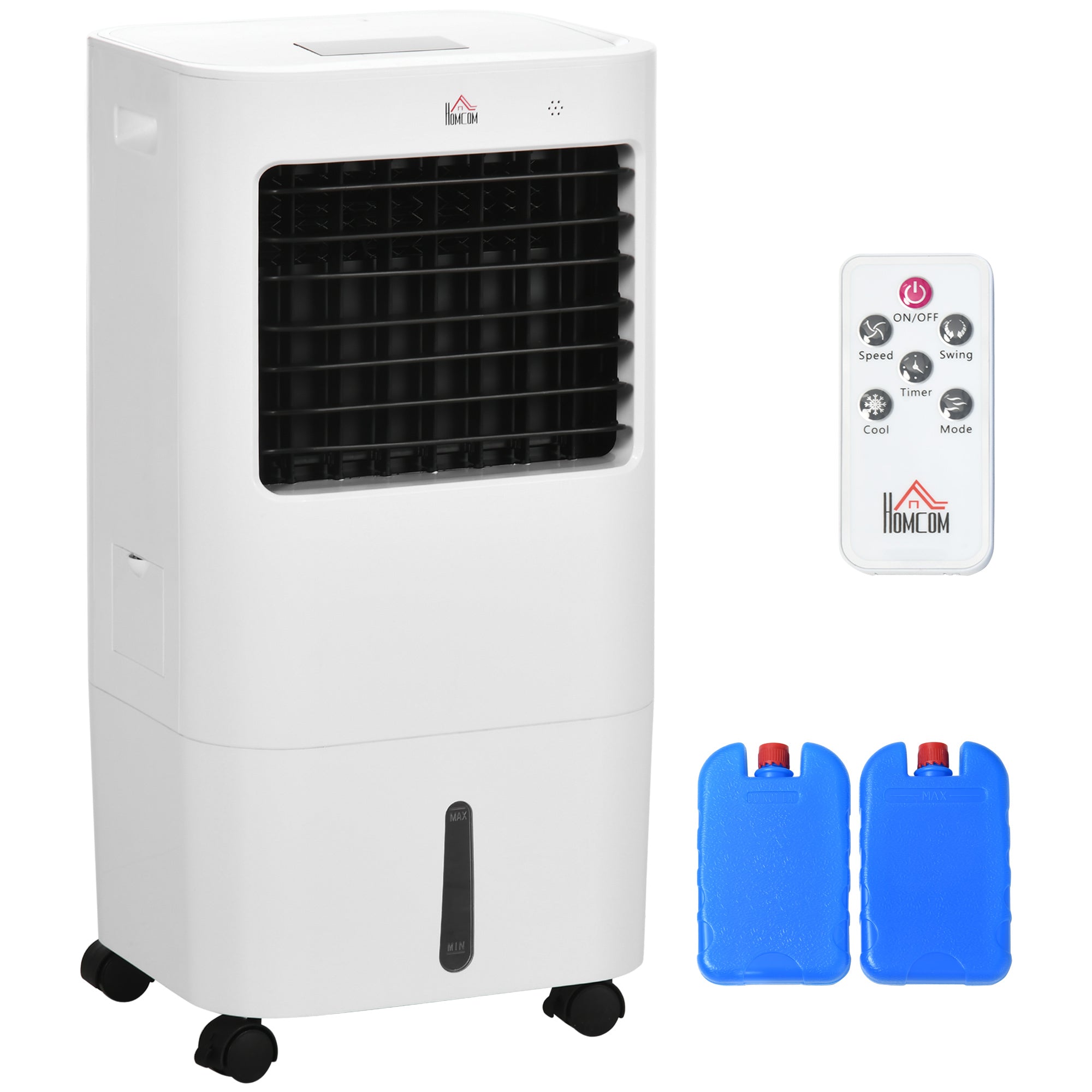 HOMCOM Air Cooler, Mobile Cooling Fan with 15L Water Tank, Oscillation, Remote, Timer, 32x37x74cm