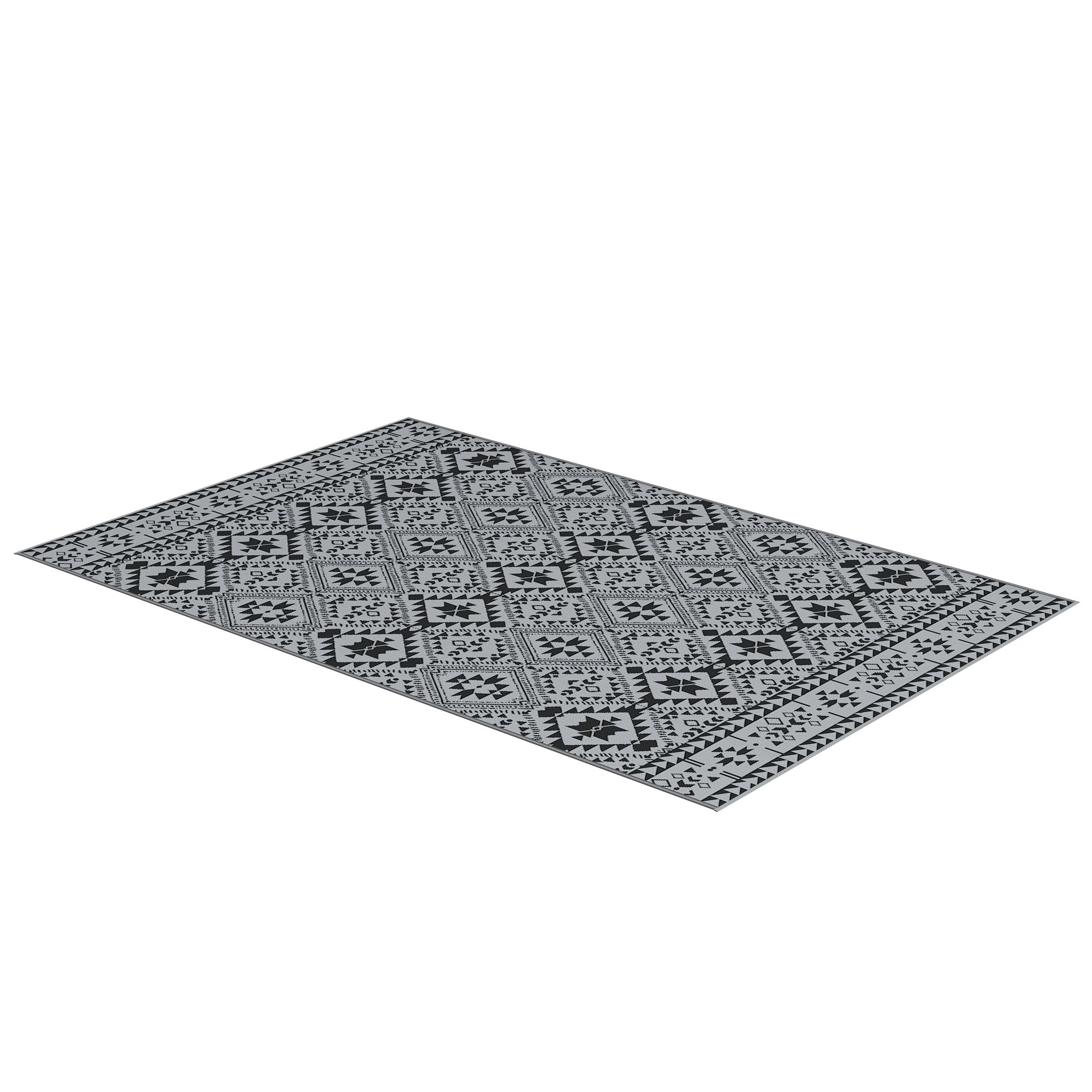 Outsunny Reversible RV Outdoor Rug, Plastic Straw, with Carry Bag, 182 x 274cm, Black and Grey