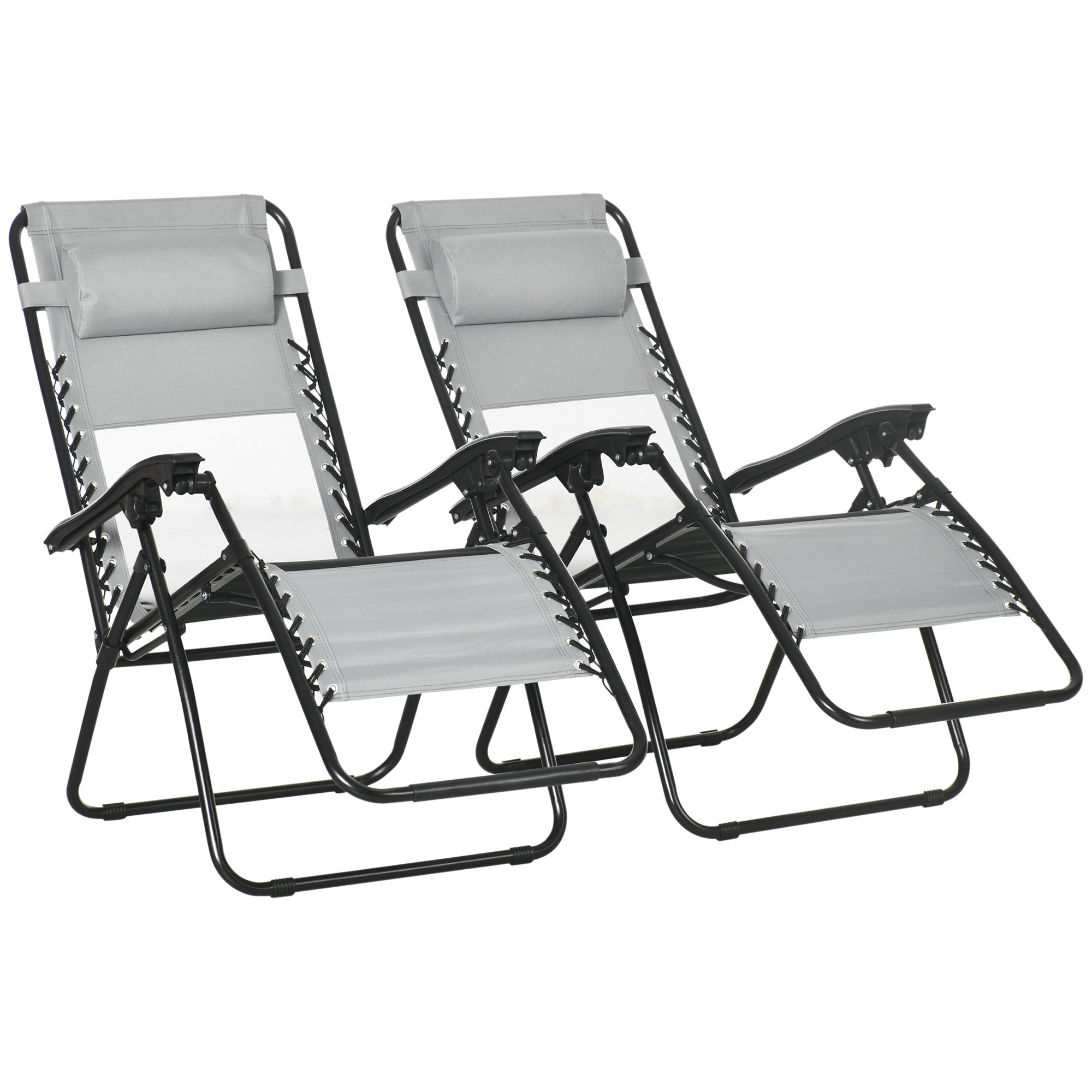 Outsunny Set of 2 Garden Recliners, Foldable Zero Gravity Outdoor Chair Set with Footrest & Removable Headrest, Grey