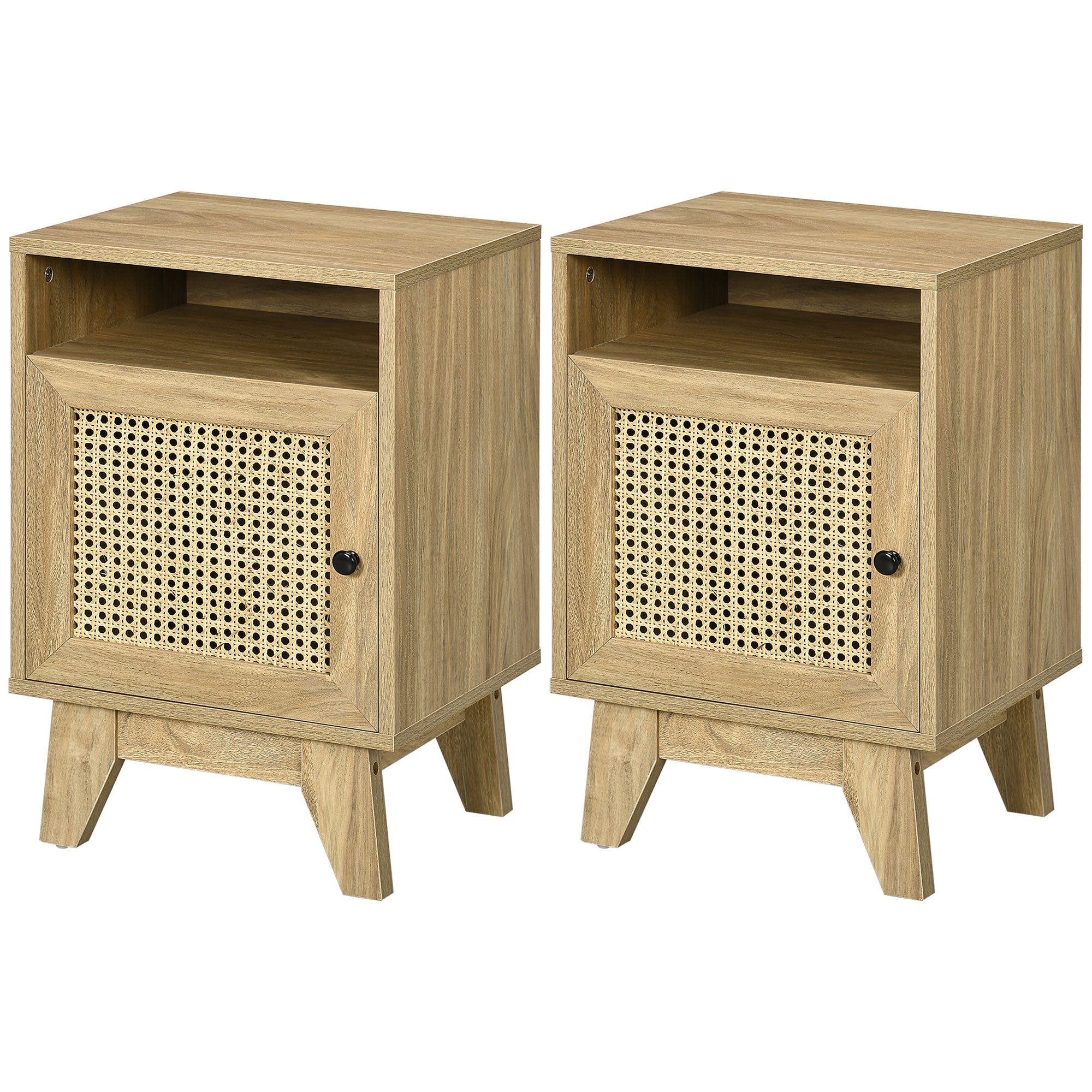 HOMCOM Bedside Cabinets: Rattan-Infused Duo with Shelving & Storage, Natural Charm