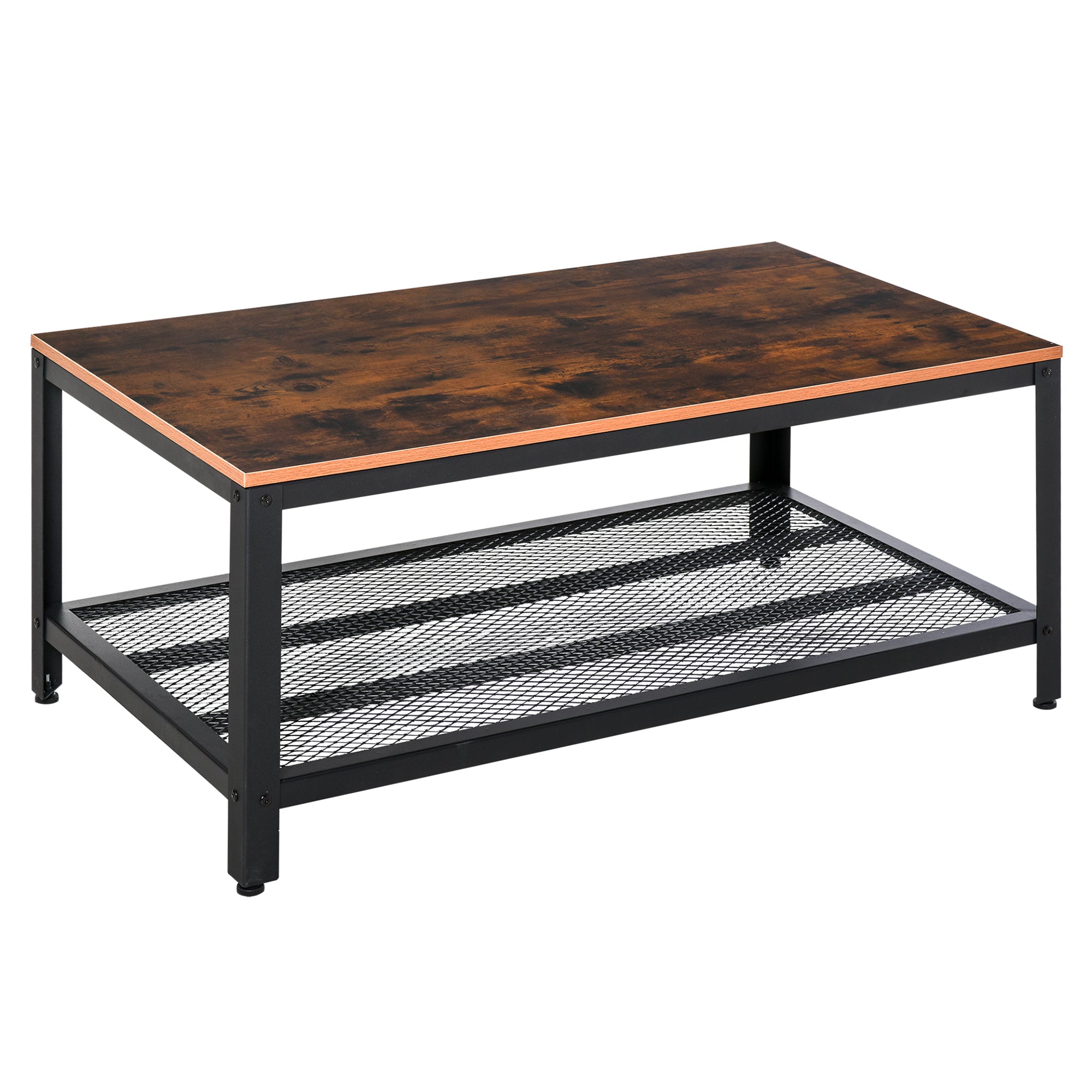 HOMCOM Industrial Coffee Table with Storage Shelf, Metal Frame, Two-Tone Modern Living Room Organiser, Wood Effect