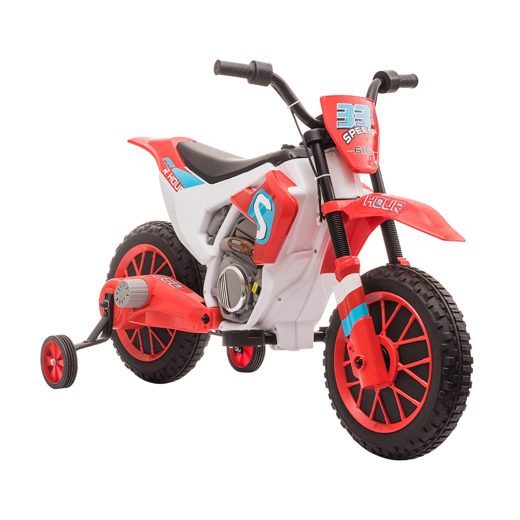 HOMCOM Kids' Electric Motorbike: 12V Ride-On with Training Wheels, Youthful Thrill for Ages 3-6, Red