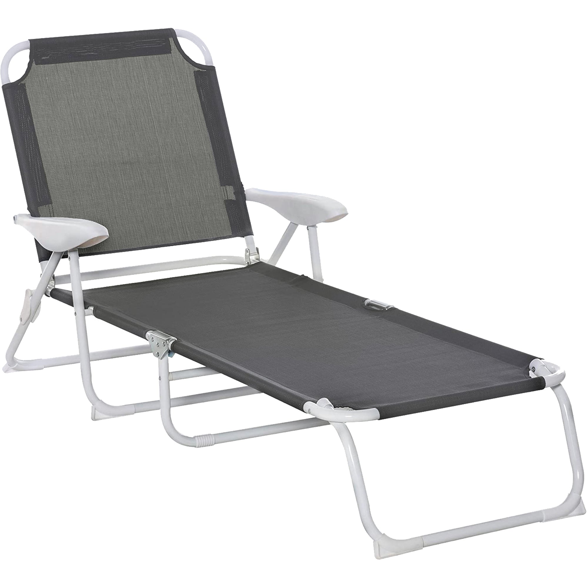 Outsunny Reclining Sun Lounger: Folding Patio Chair with 4-Level Adjustable Backrest, Grey