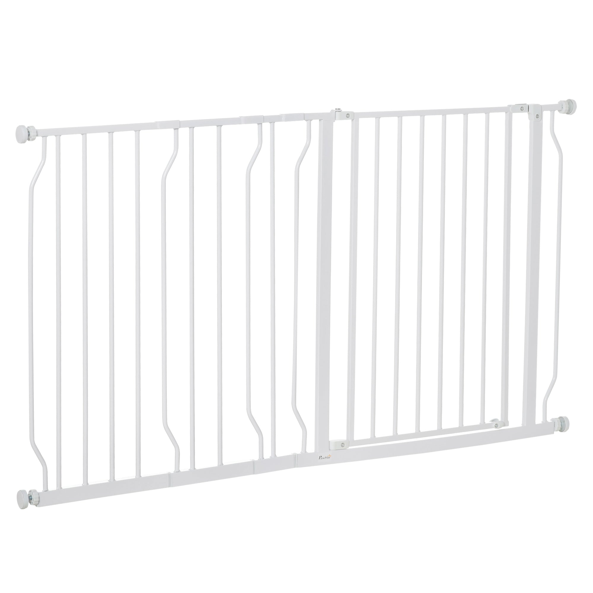 PawHut Extra Wide Pet Gate for Stairs, with Door, Adjustable 75-145cm Width, 76cm Height, White