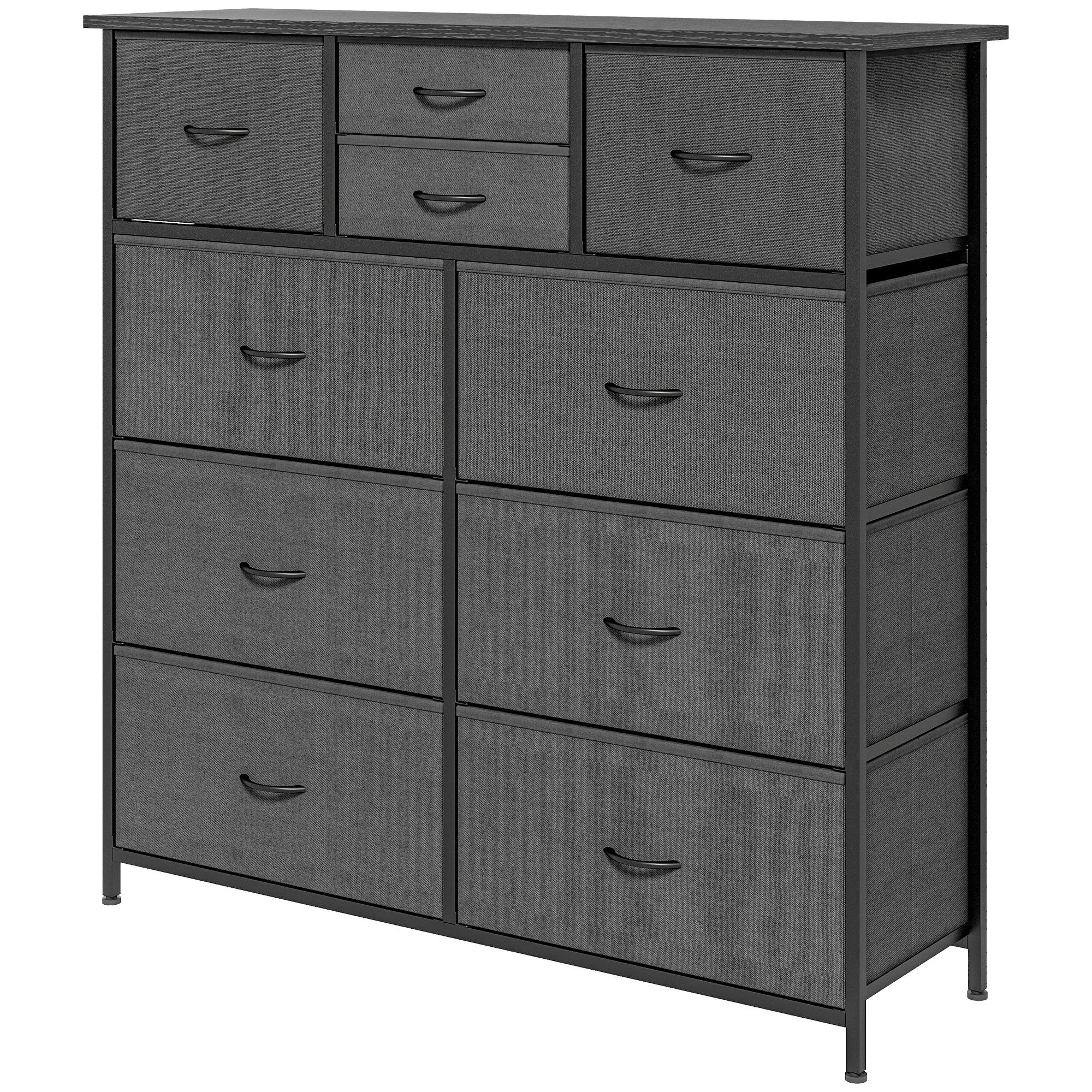 HOMCOM Bedroom Dresser: 10 Fabric Drawers, Steel Frame, Spacious Storage Solution, Ebony Shade