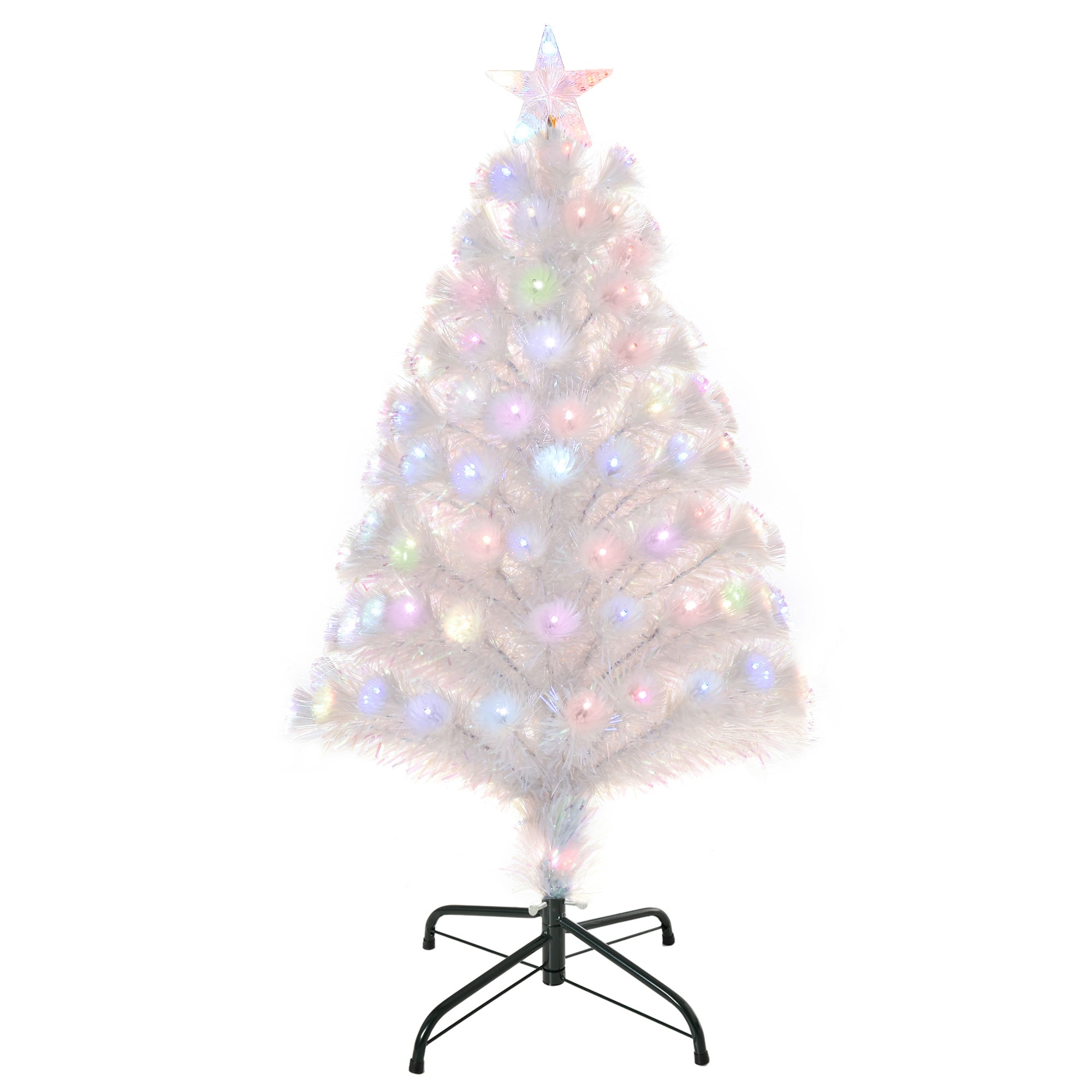 HOMCOM 3 Feet Prelit Artificial Christmas Tree with Fiber Optic LED Light, Holiday Home Xmas Decoration, White