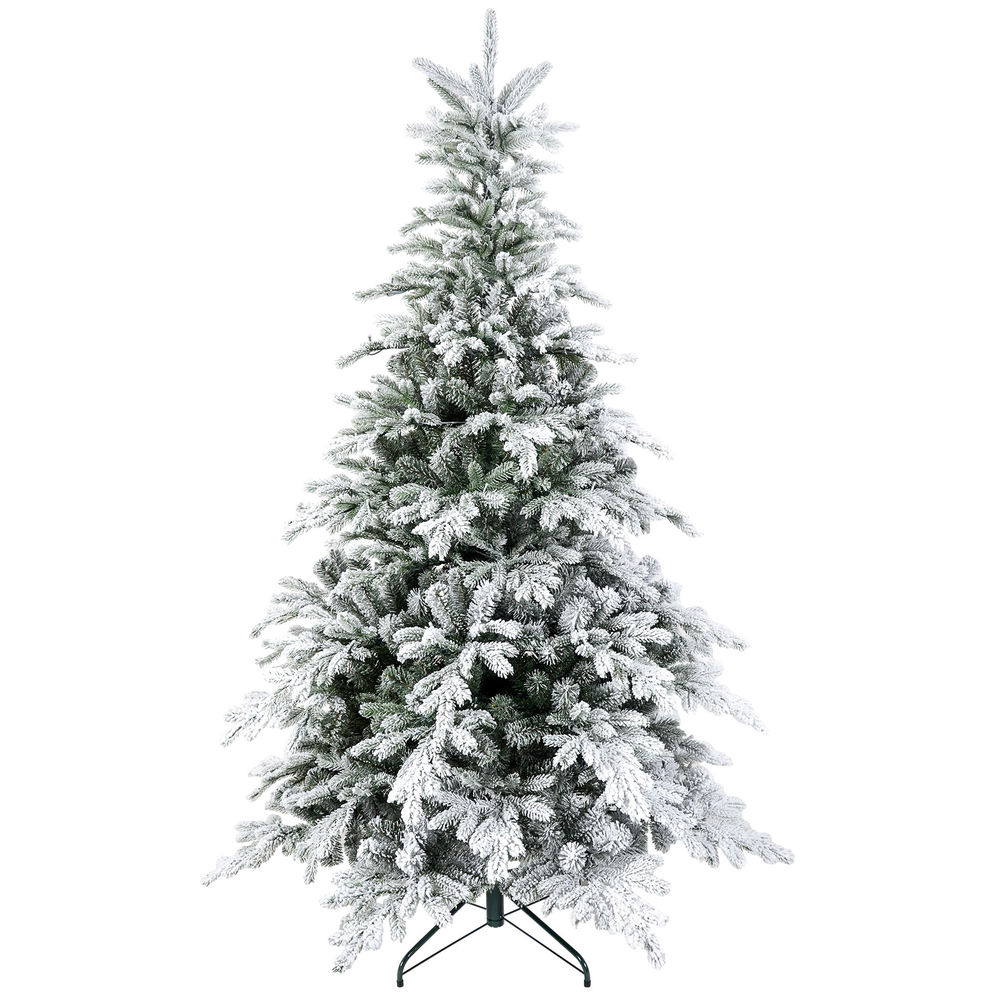 HOMCOM 5ft Prelit Snow Flocked Artificial Christmas Tree with Warm White LED Light and 931 Tips, Metal Base, Snowy Realistic Xmas Tree