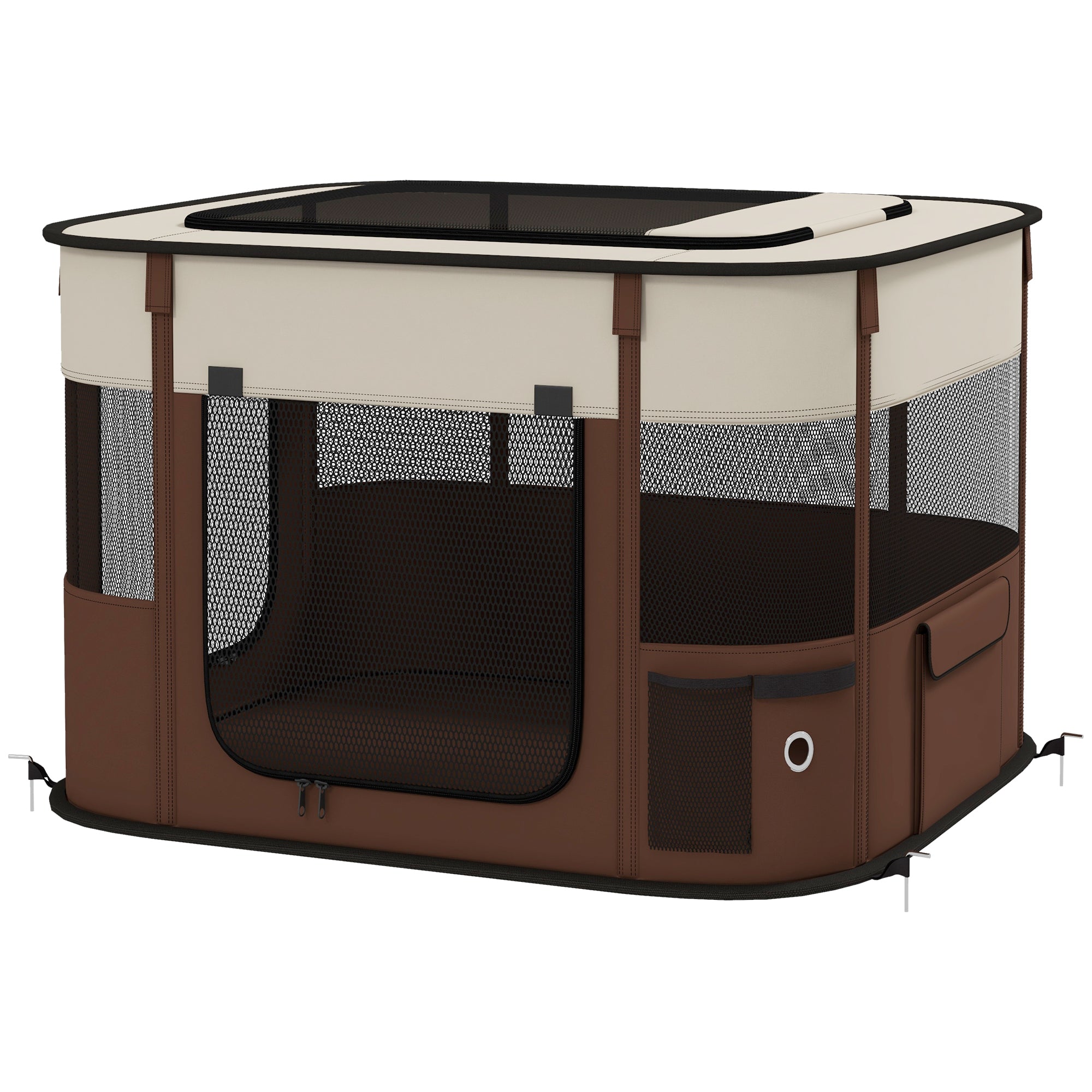 PawHut Foldable Dog Pen with Storage Bag for Indoor/Outdoor Use, Brown