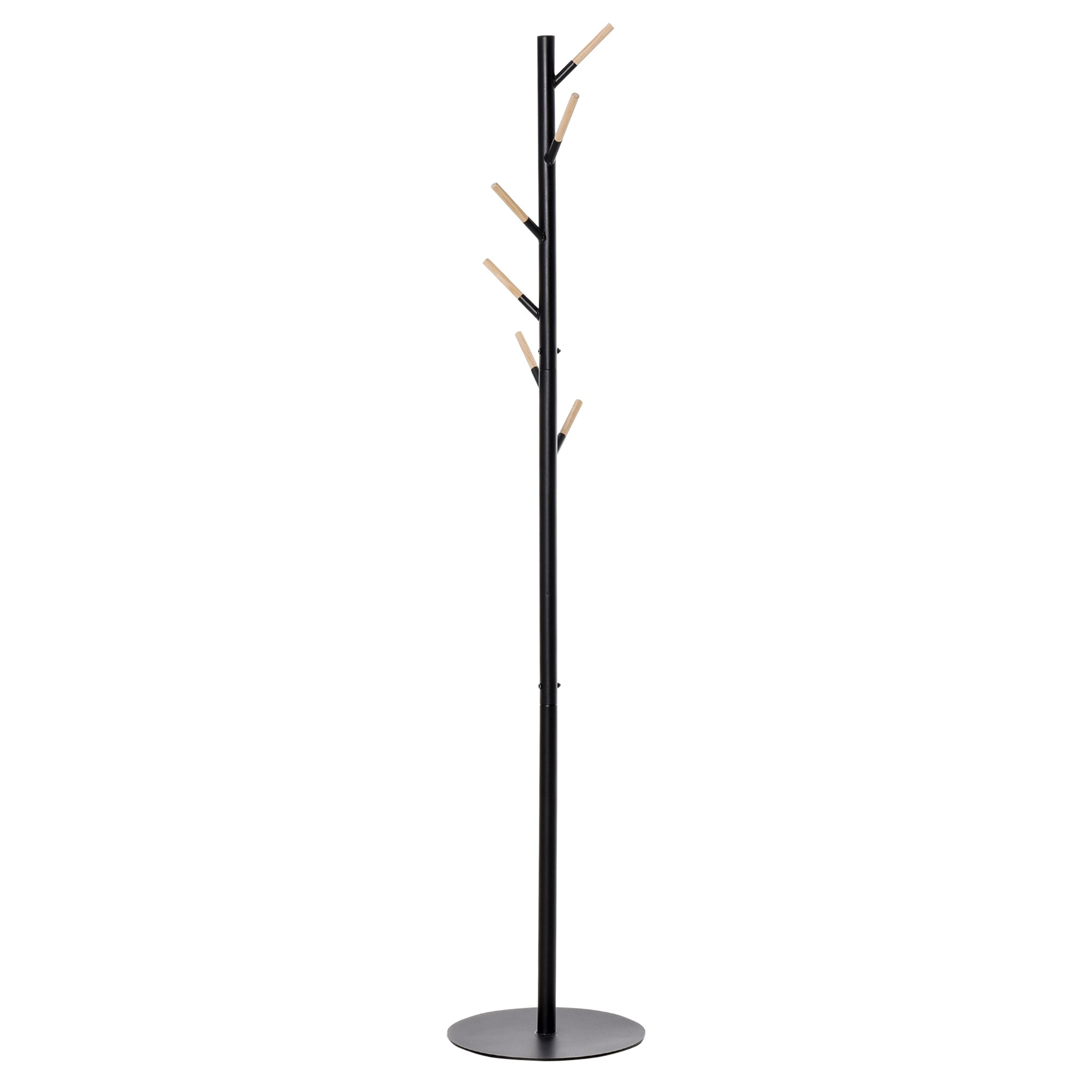 HOMCOM 174cm Free Standing Coat Rack Stand with 6 Hooks Clothes Tree Hat Display Hall Tree Hanger Hanging Organizer for Hallway Bedroom Room Black