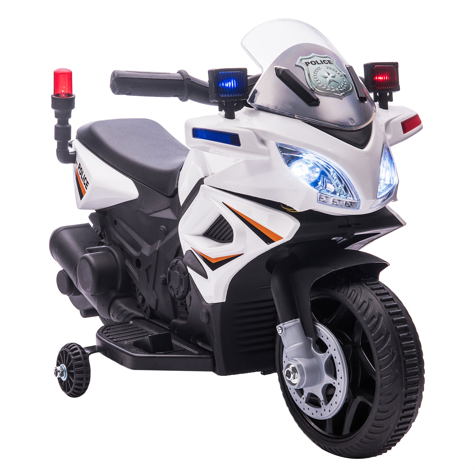 HOMCOM Kids 6V Electric Ride On Motorcycle Police Car Vehicle w/ Lights Horn Realistic Sound Outdoor Play Toy for 18 - 36 months White