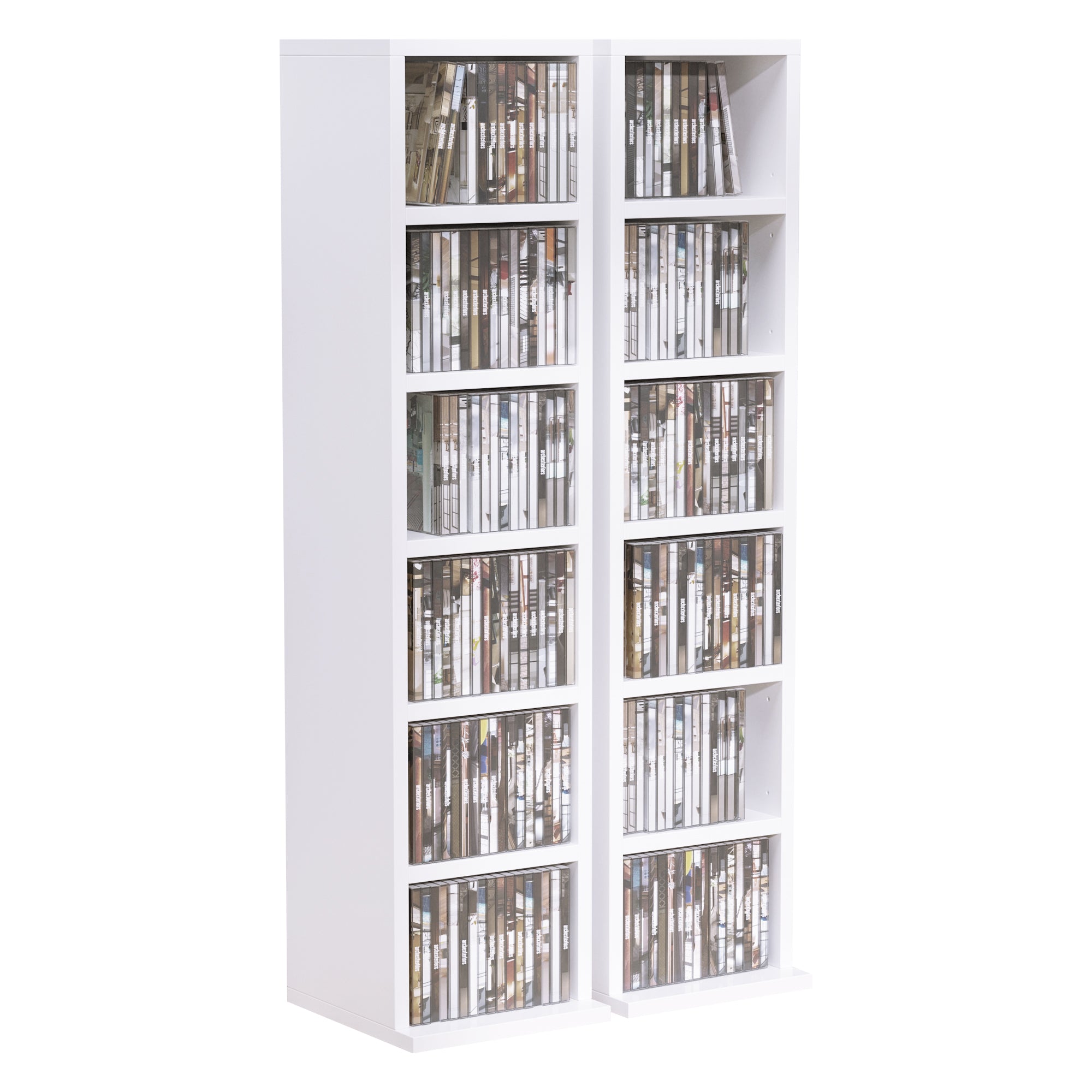 HOMCOM Media Storage Shelving Units: Set of 2 CD DVD Blu-Ray Tower Racks with Adjustable Shelves, Bookcase Organisers, White