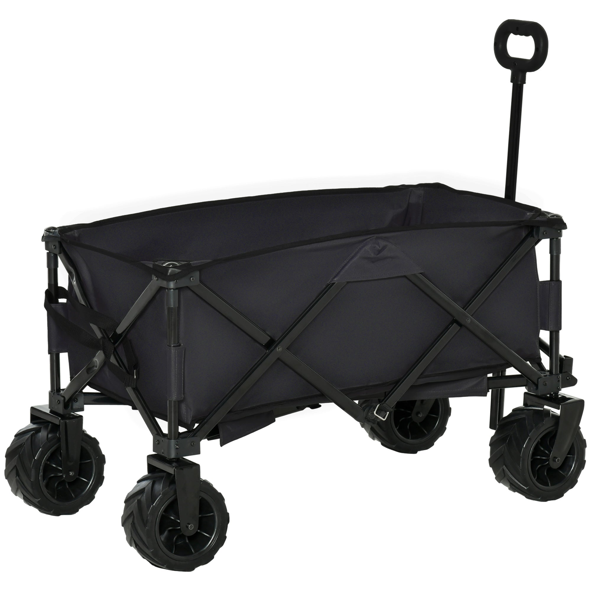 Outsunny Folding Outdoor Utility Wagon, Garden Trolley Cart with Wheels & Handle for Camping, Beach, Black