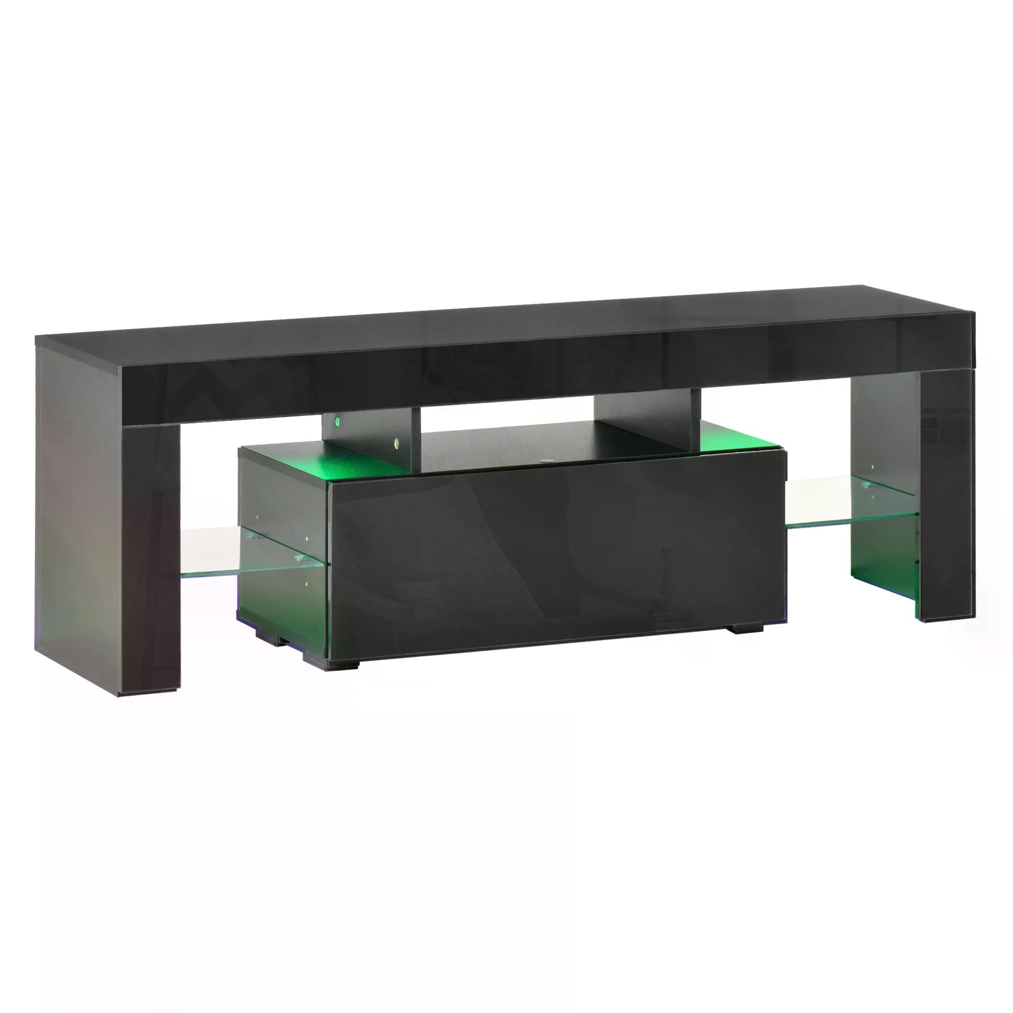 HOMCOM High Gloss TV Stand Cabinet with LED RGB Lights and Remote Control for 43"/50"/55" TV, Media TV Console Table with Storage Drawer and Shelf