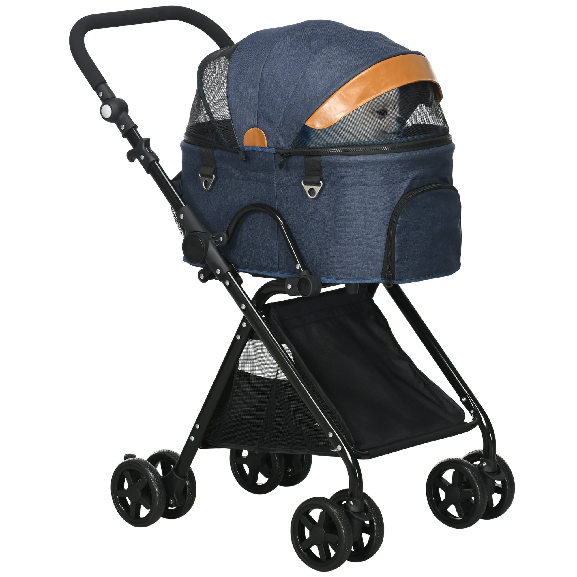 PawHut Oxford Cloth 2-in-1 Convertible Pet Stroller Pushchair Blue/Orange