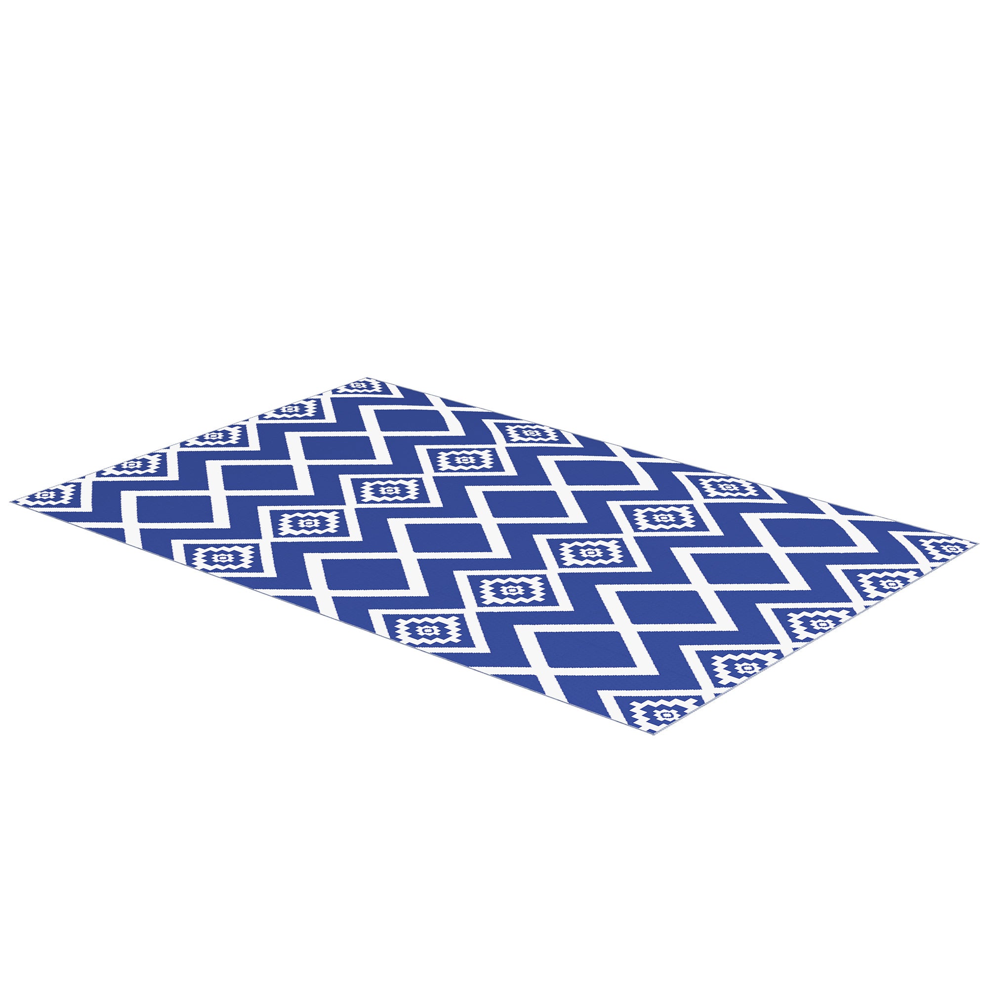 Outsunny Reversible Outdoor Rug, Plastic Straw, Portable with Carry Bag, 182 x 274cm, Blue and White