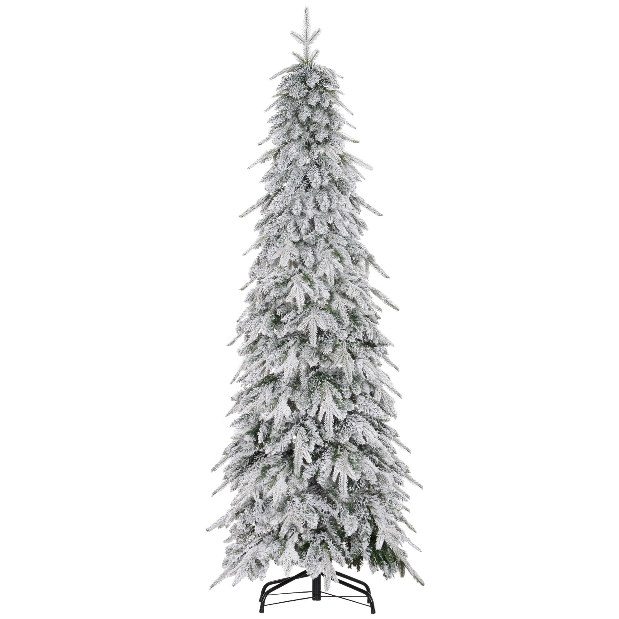 HOMCOM 6ft Pencil Artificial Christmas Tree, Snow Flocked Xmas Tree with Downswept Branches and 600 Tips, Auto Open, Steel Base, Holiday Decoration for Home Office, Green