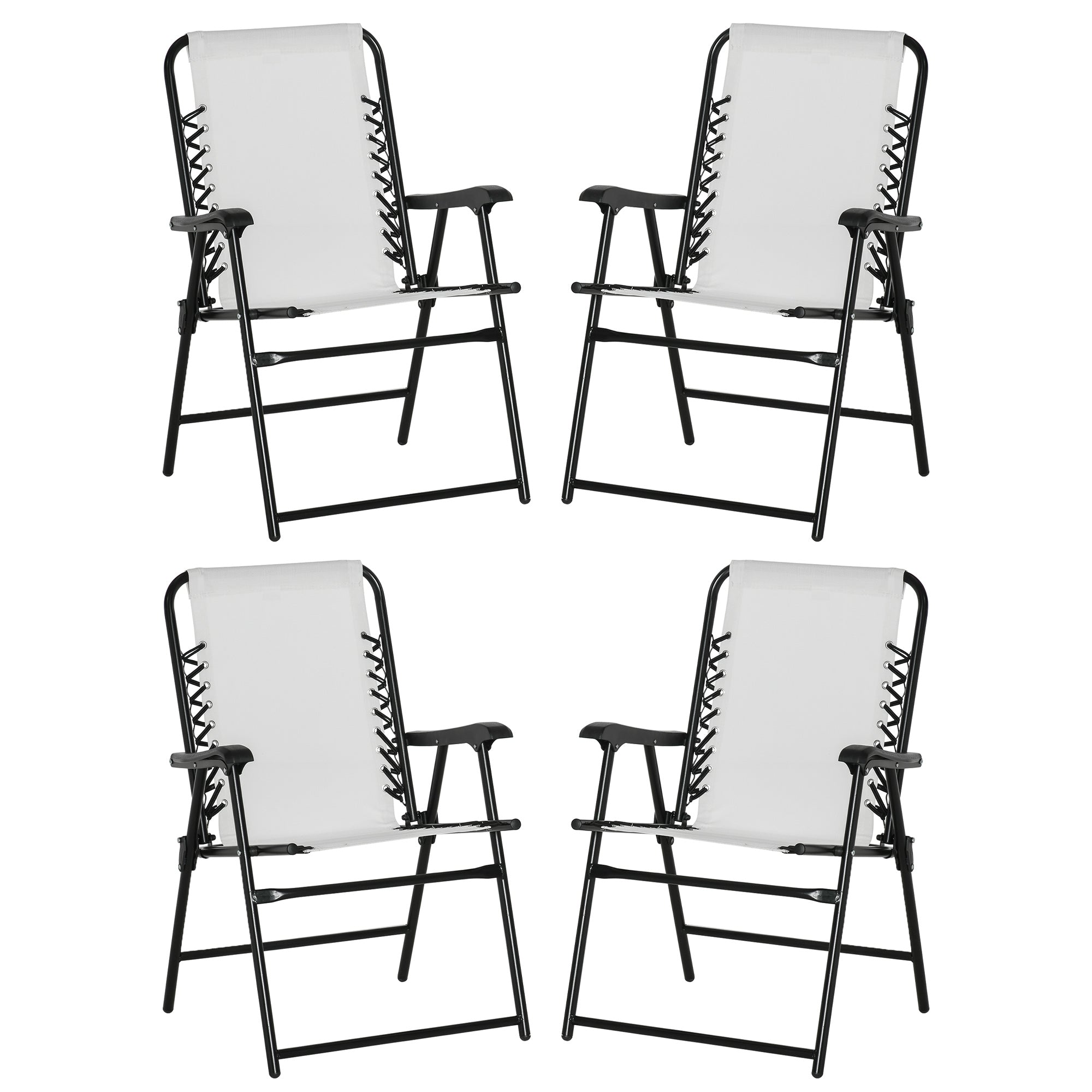 Outsunny  Pieces Patio Folding Chair Set, Outdoor Portable Loungers for Camping Pool Beach Deck, Lawn Chairs with Armrest Steel Frame, Cream White