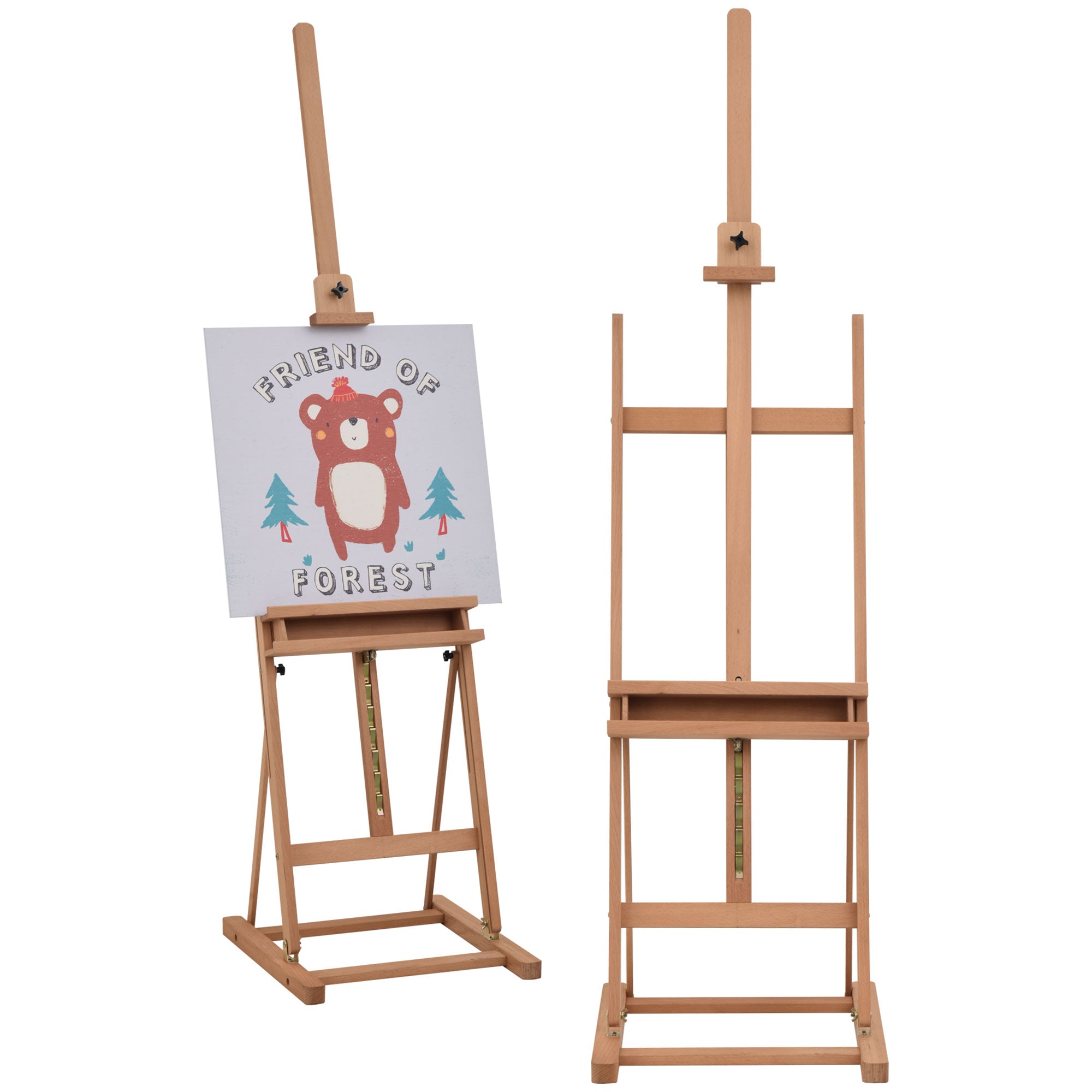 Vinsetto Adjustable Wooden H-Frame Easel: Canvas & Pencil Holder for Art Display and Painting, Natural