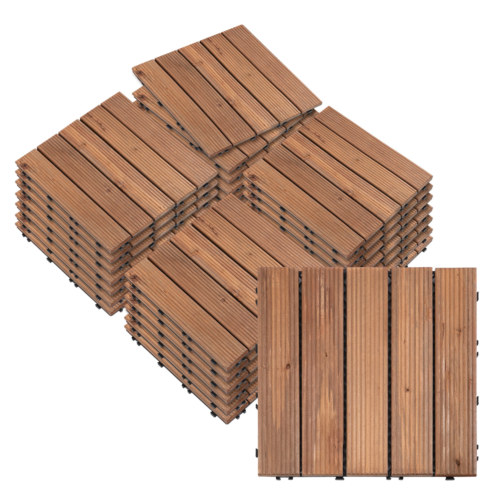 Outsunny 27 Pcs Floor Tiles Interlocking Solid Wood DIY Deck Tiles Indoor Outdoor Flooring