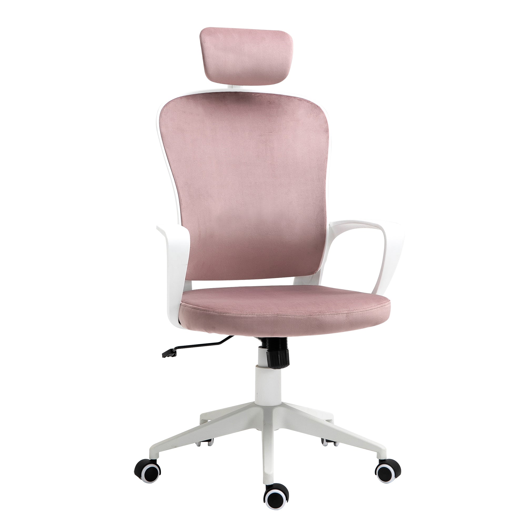 Vinsetto High-Back Velvet Office Chair, Rocking Function, Adjustable Headrest & Wheels, Pink