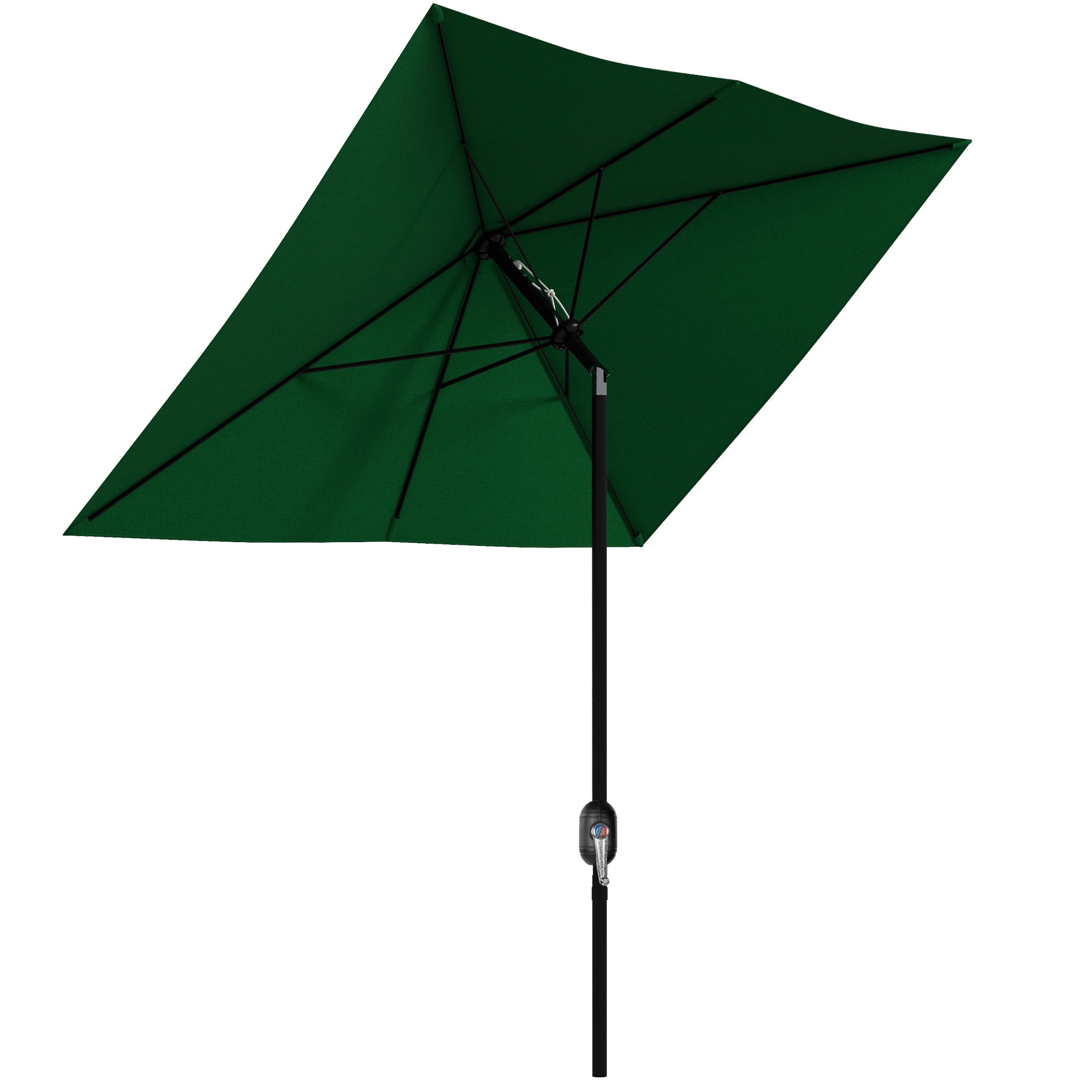 Outsunny Rectangular Patio Umbrella: 2x3m Crank & Tilt Canopy, 6 Ribs, Green