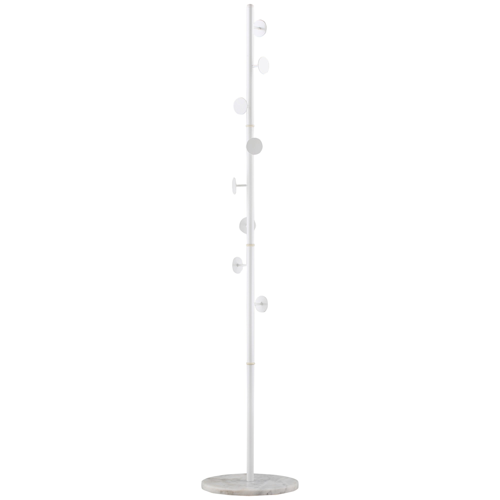 HOMCOM Coat Rack, Free Standing Hall Tree with 8 Round Disc Hooks, Steel Entryway Stand with Marble Base for Clothes, Hats, Purses, White