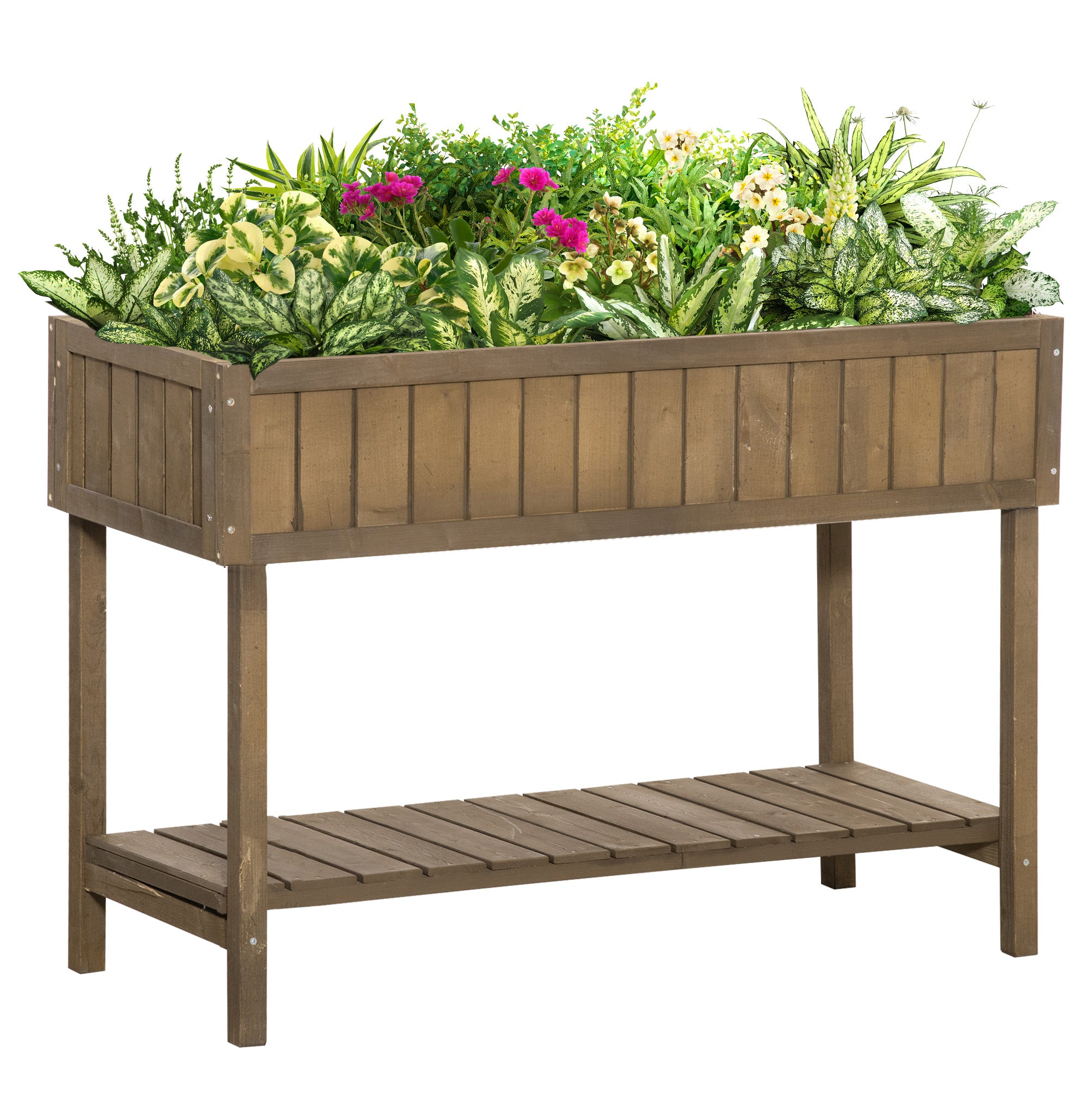 Outsunny Wooden Raised Garden Bed: 8-Compartment Planter Box Stand for Outdoor Plants, 110x46x76cm, Brown