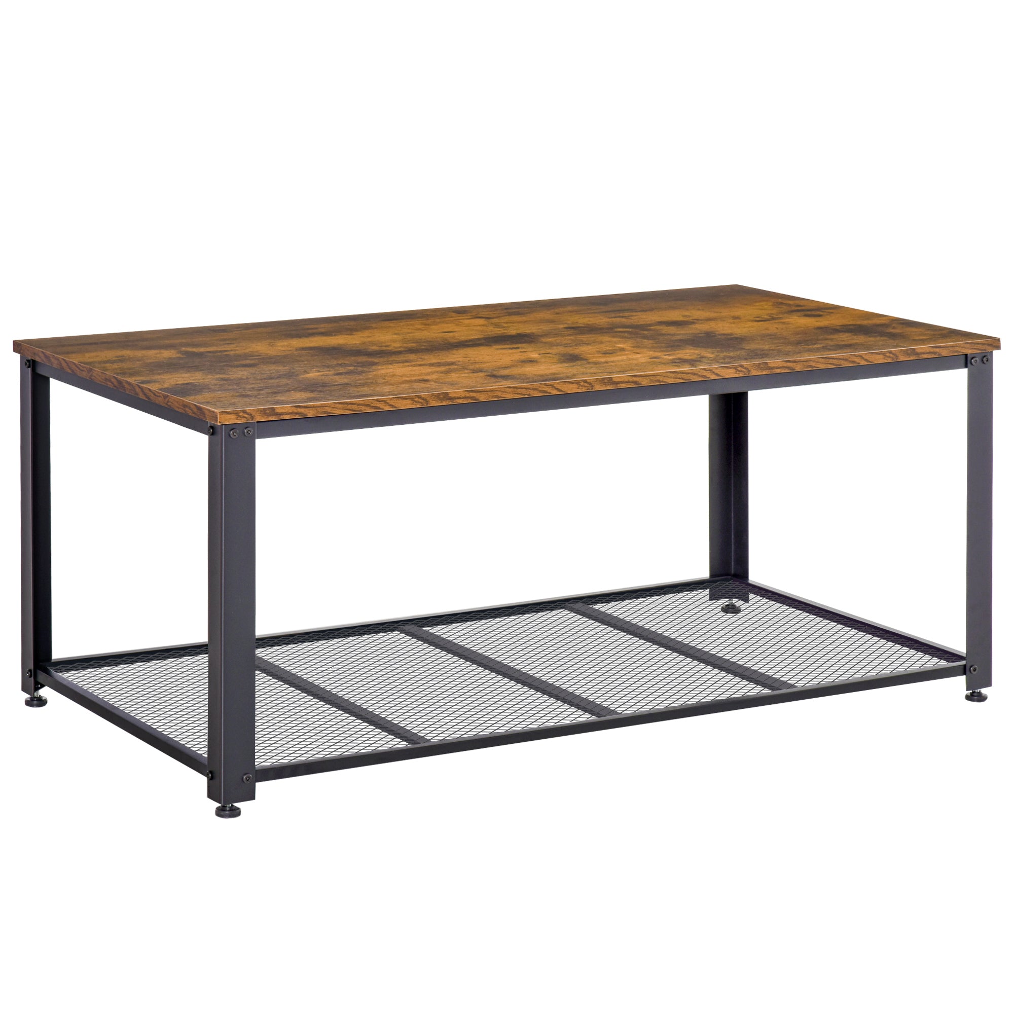 HOMCOM Coffee Cocktail Table Industrial Style w/ Storage Shelf Wood Grain Look Modern Furniture Versatile Use For Living Room Entryway Office