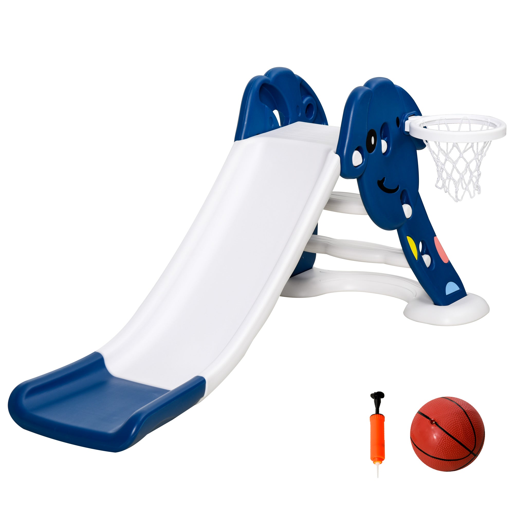 HOMCOM Kids Slide with Basketball Hoop Toddler Climber Freestanding Slider Playset Playground Slipping Slide Indoor Outdoor Exercise Toy Blue