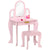 HOMCOM Kids Dressing Table with Mirror and Stool, Kids Vanity Set, Girl Makeup Desk with Drawer for 3-6 Years Old Children, Pink