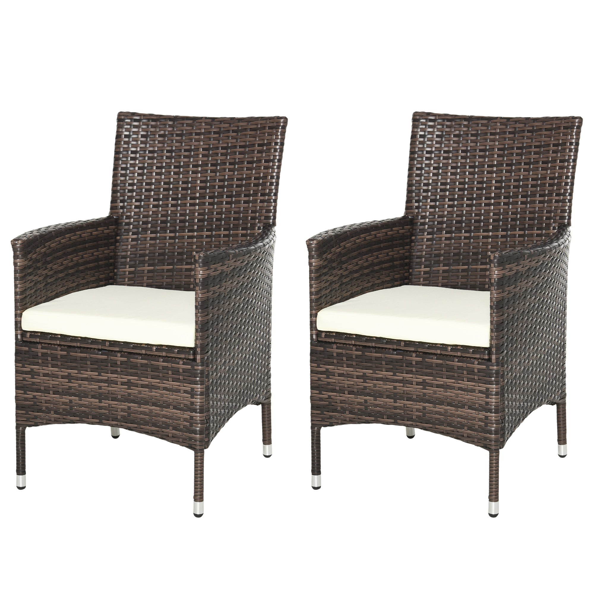 Outsunny Rattan Outdoor Armchairs: 2-Seater Dining Chairs with Armrests & Cushions, Mixed Brown