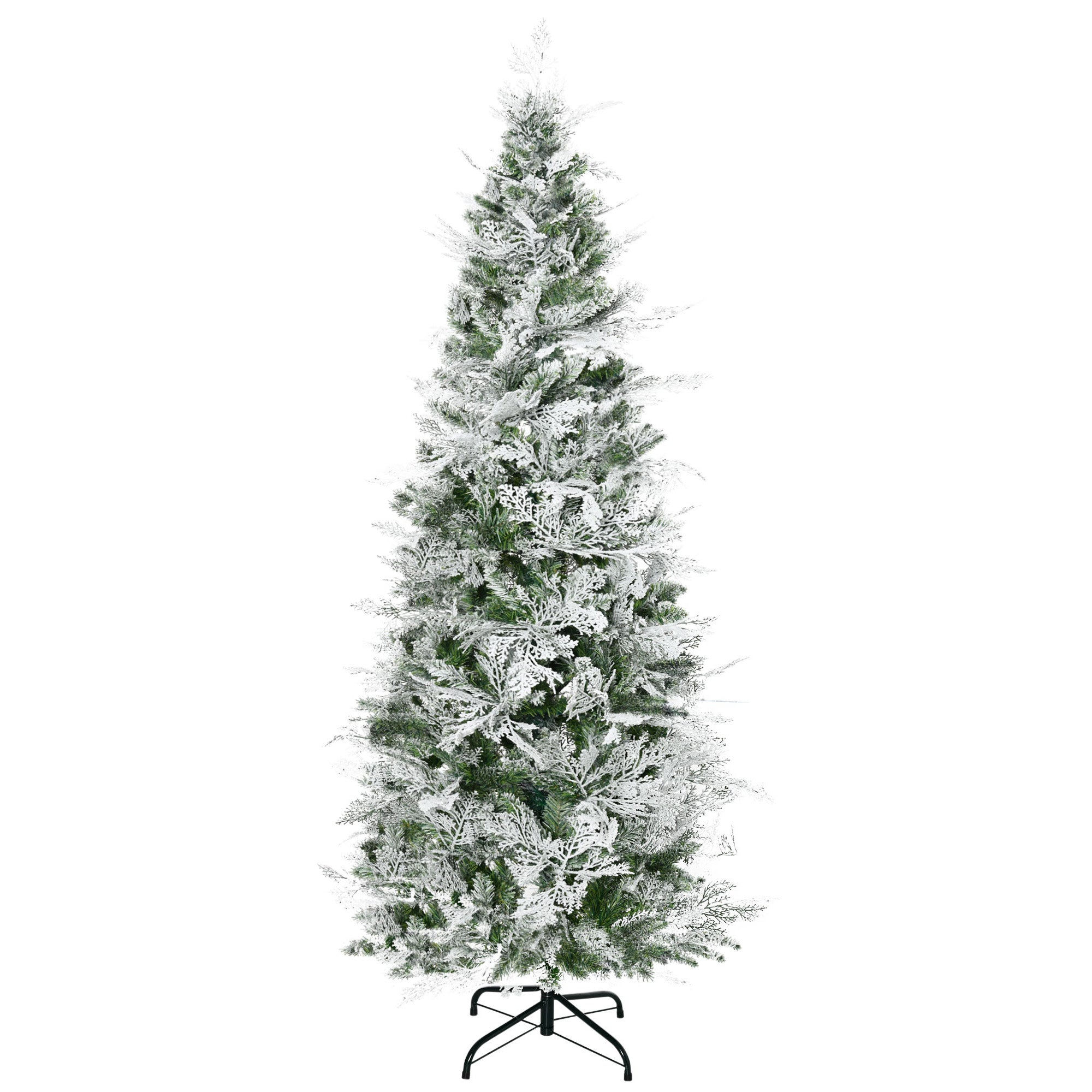 HOMCOM Pencil Snow Flocked Artificial Christmas Tree with Realistic Cypress Branches, Auto Open, Green