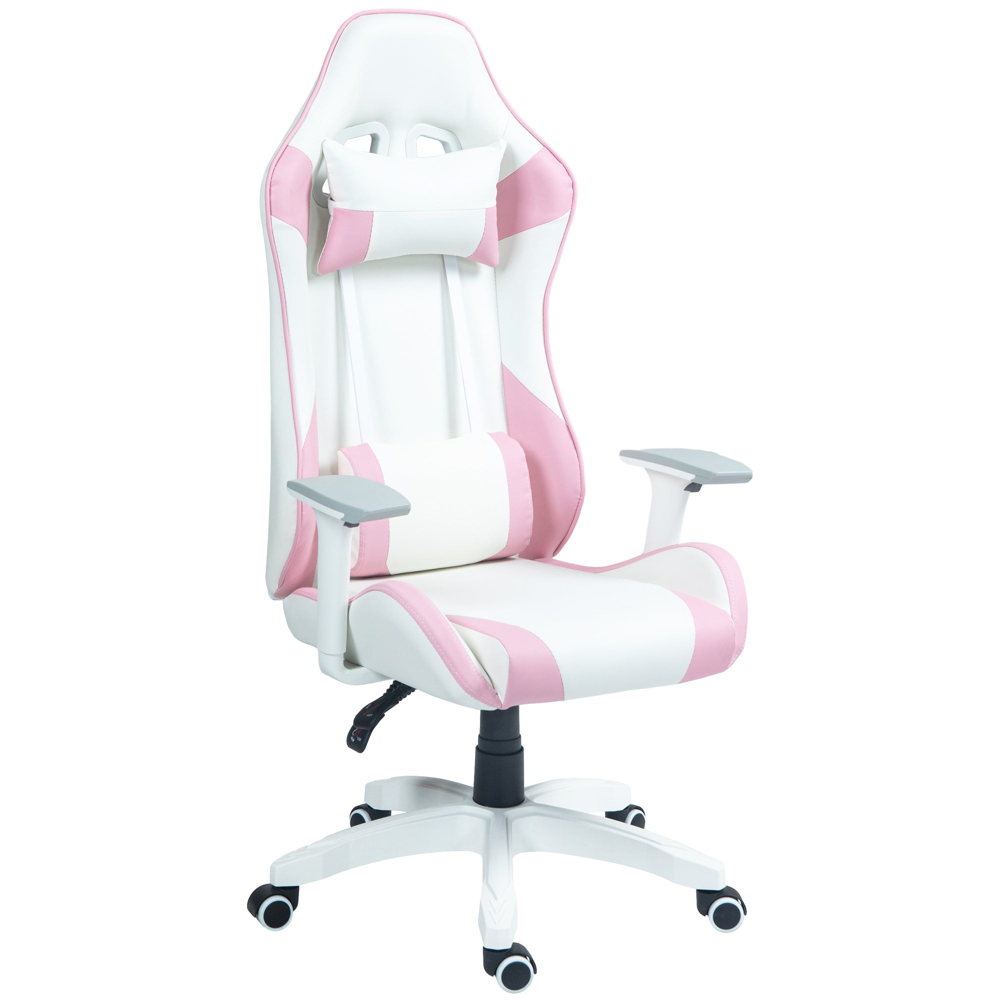 HOMCOM Gaming Chair, Racing Gamer Chair, Reclining Faux Leather Computer Chair with Headrest, Lumber Support, 3D Armrests, Adjustable Height, Swivel Wheels for Home Office, Pink