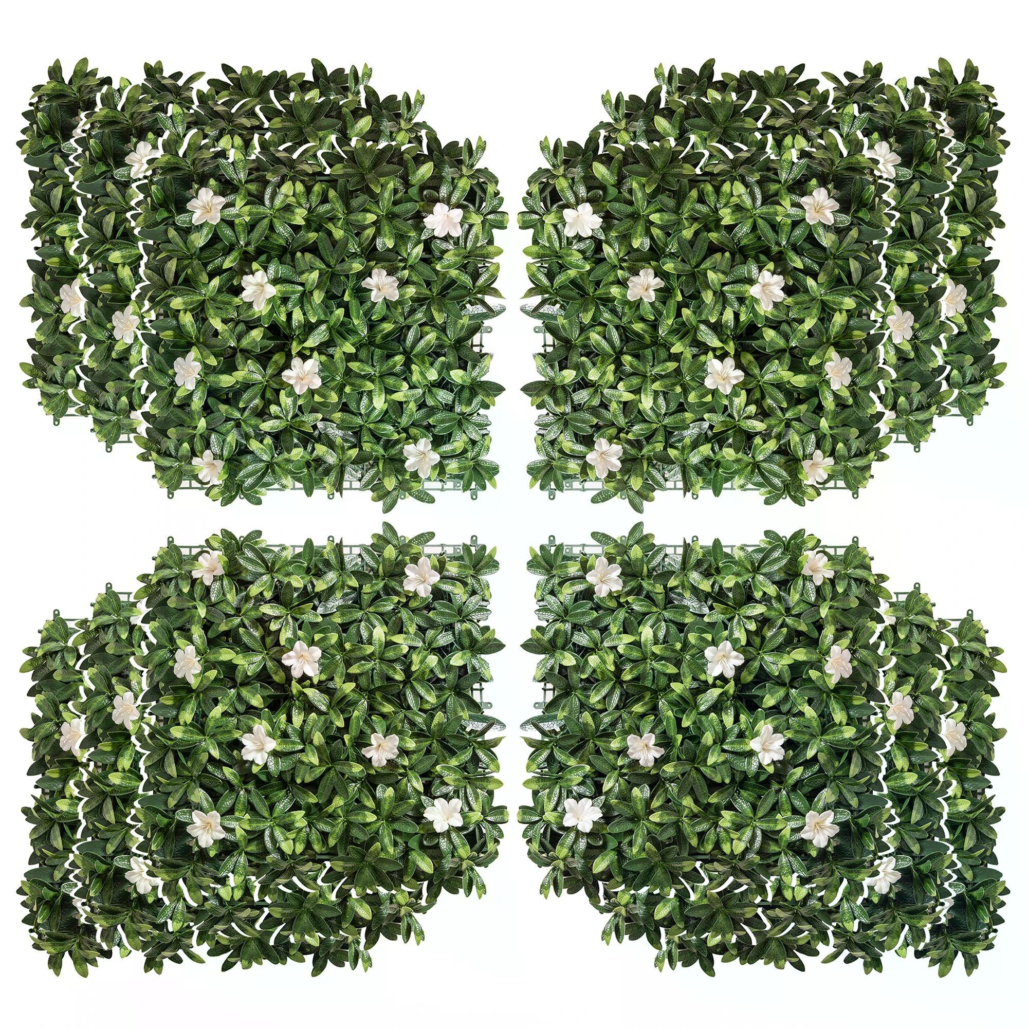 Outsunny 12PCS Artificial Boxwood Wall Panels 20" x 20" Rhododendron Privacy Fence Screen Faux Hedge Greenery Backdrop for Garden Backyard Balcony