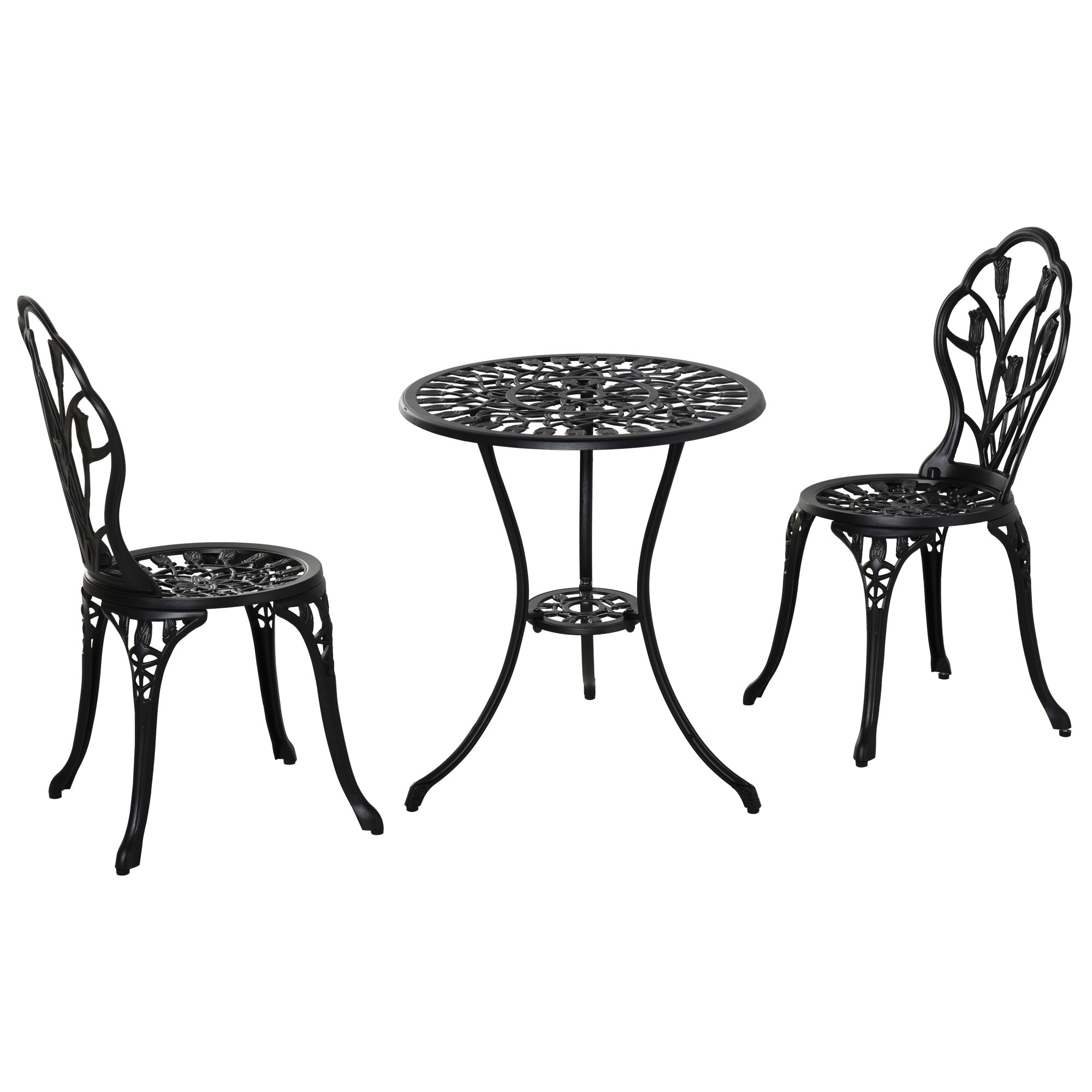 Outsunny 3 Piece Patio Bistro Set, Outdoor Aluminium Garden Table and Chairs with Umbrella Hole for Balcony, Black