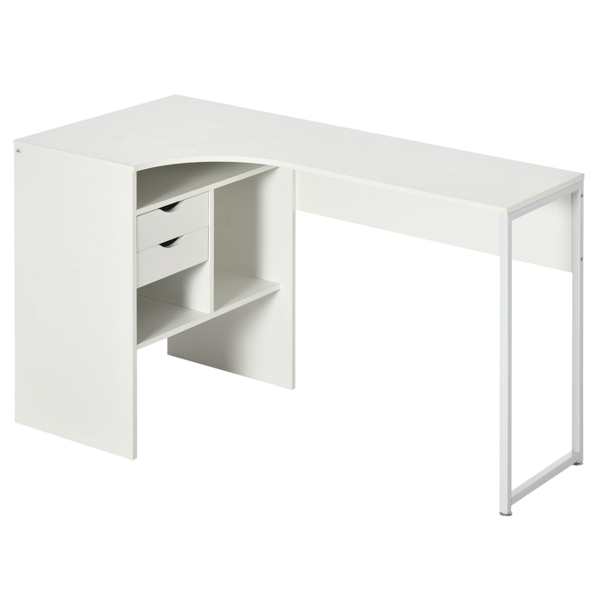 HOMCOM Corner Computer Desk L-Shaped Workstation with Storage Shelf Drawer for Home Office - White