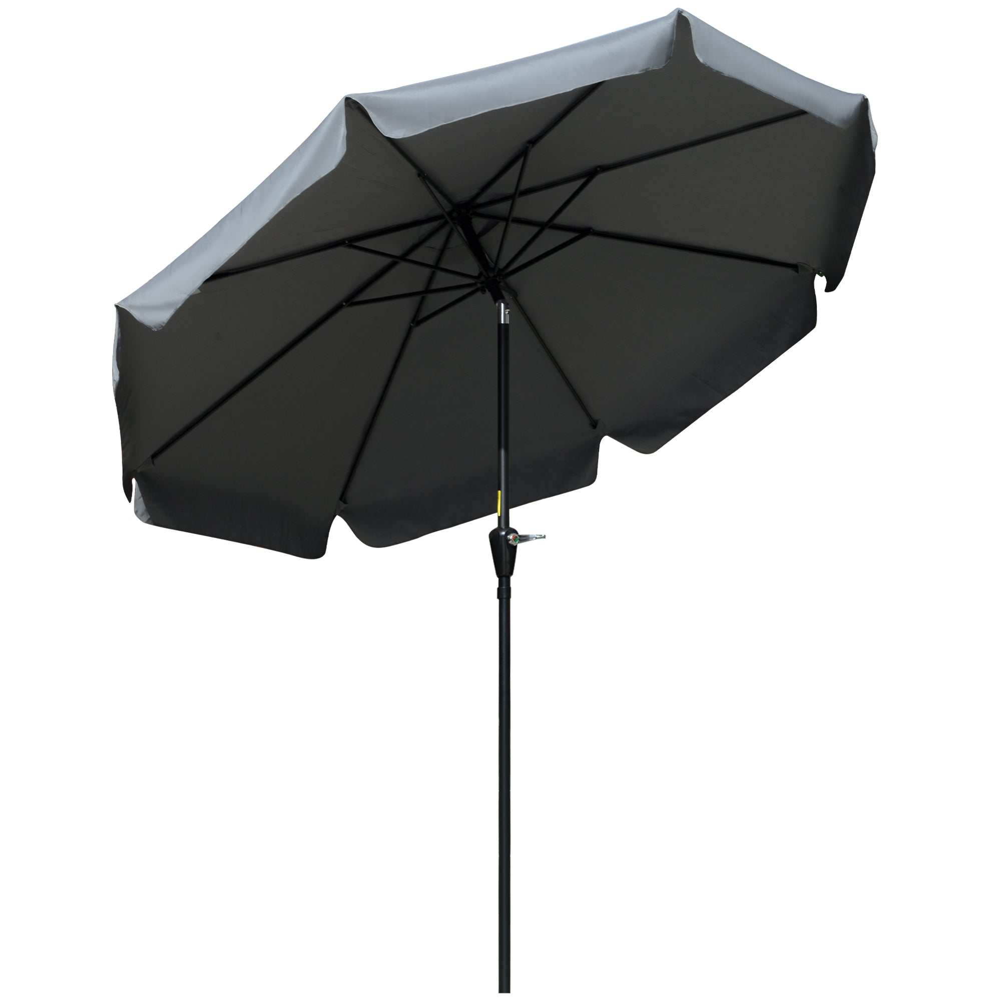 Outsunny 2.66m Patio Umbrella Garden Parasol Outdoor Sun Shade Table Umbrella with Ruffles, 8 Sturdy Ribs, Charcoal Grey