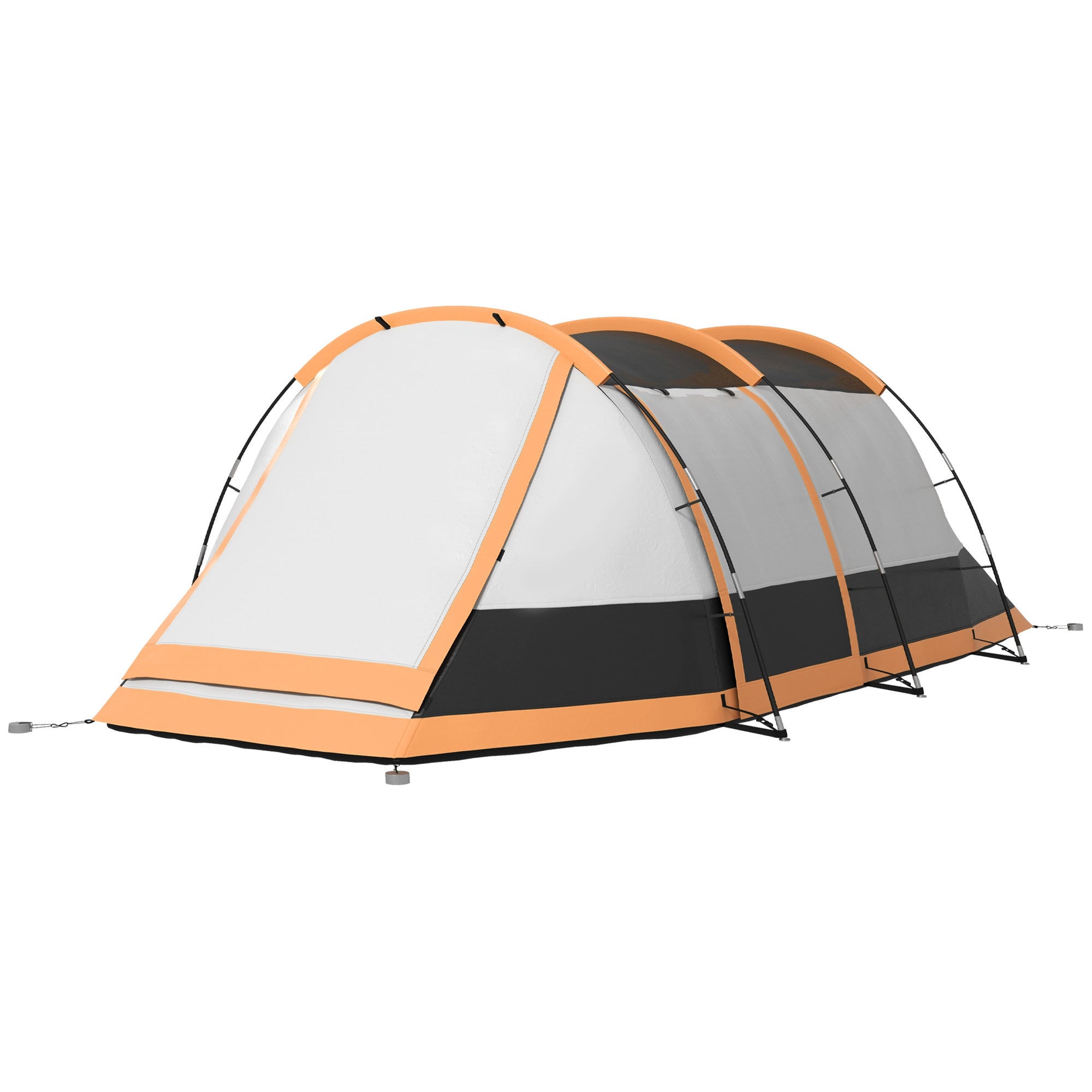 Outsunny 3-4 Man Camping Tent, Family Tunnel Tent, 2000mm Waterproof, Portable with Bag, Orange