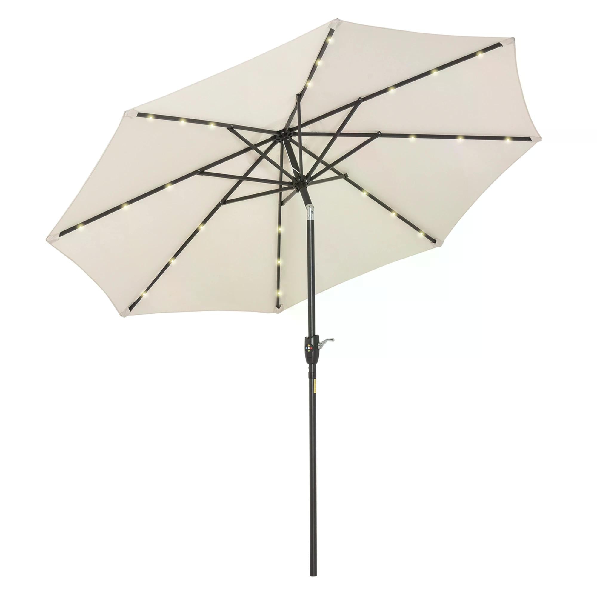 Outsunny Garden 24 LED Light Parasol Outdoor Tilt Sun Umbrella Patio Club Party Event Manual Sun Shade w/ Hand Crank Off-white