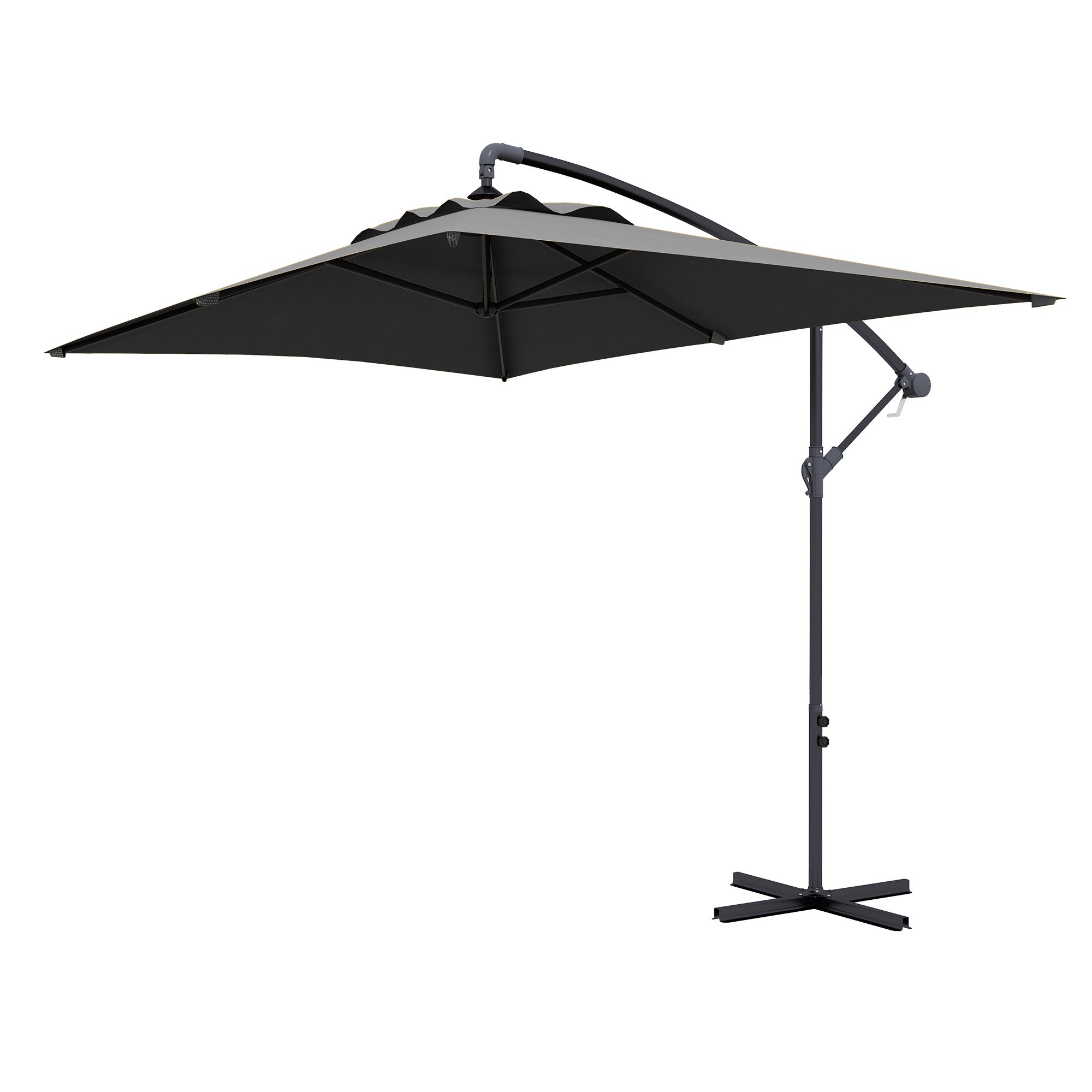 Outsunny 3x2m Cantilever Parasol with Cross Base, Banana Parasol with Crank Handle and 6 Ribs, Rectangular Hanging Patio Umbrella