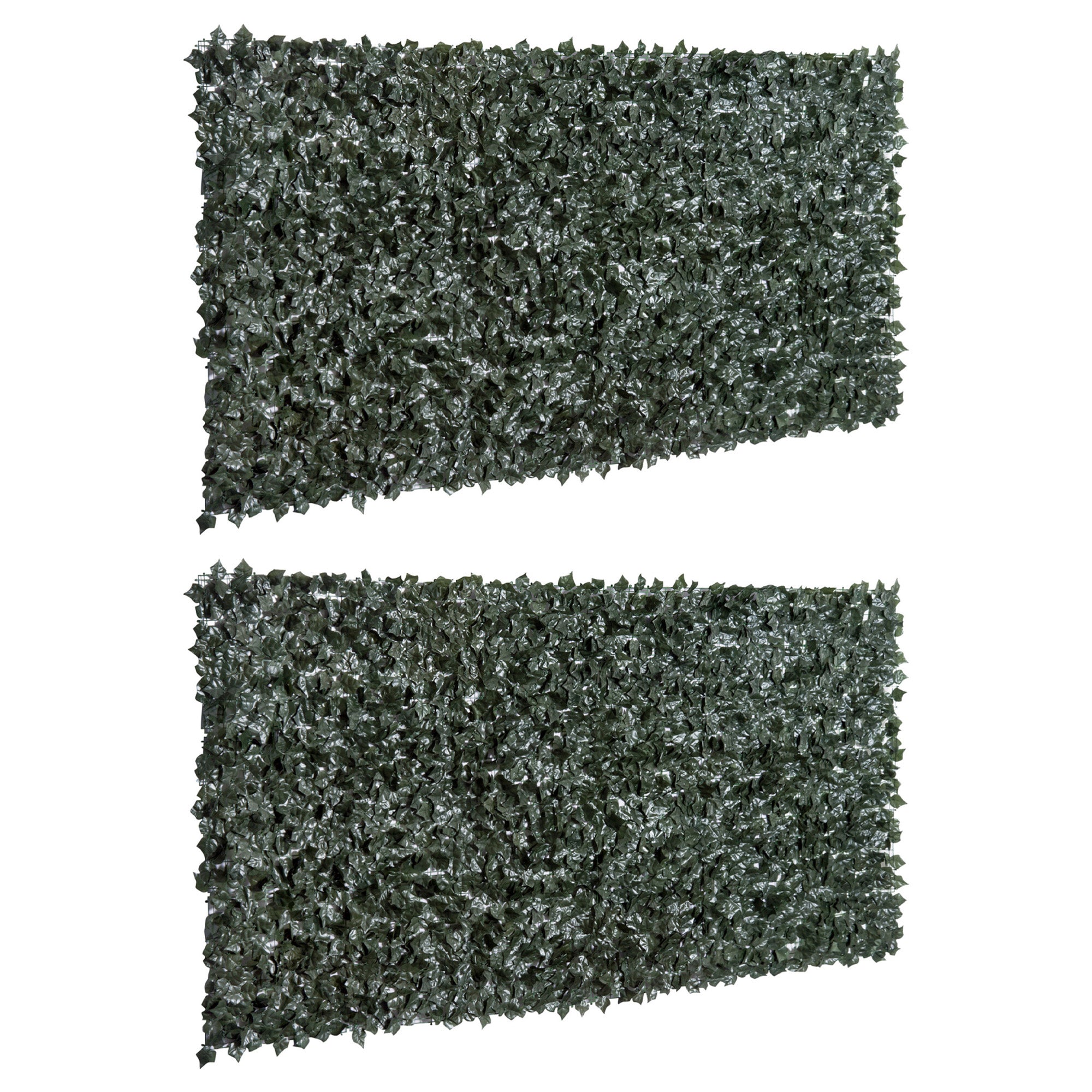 Outsunny Artificial Hedge Screen: Set of Two Dark Green Leaf Panels for Garden & Indoor Privacy, 3 x 1.5 m