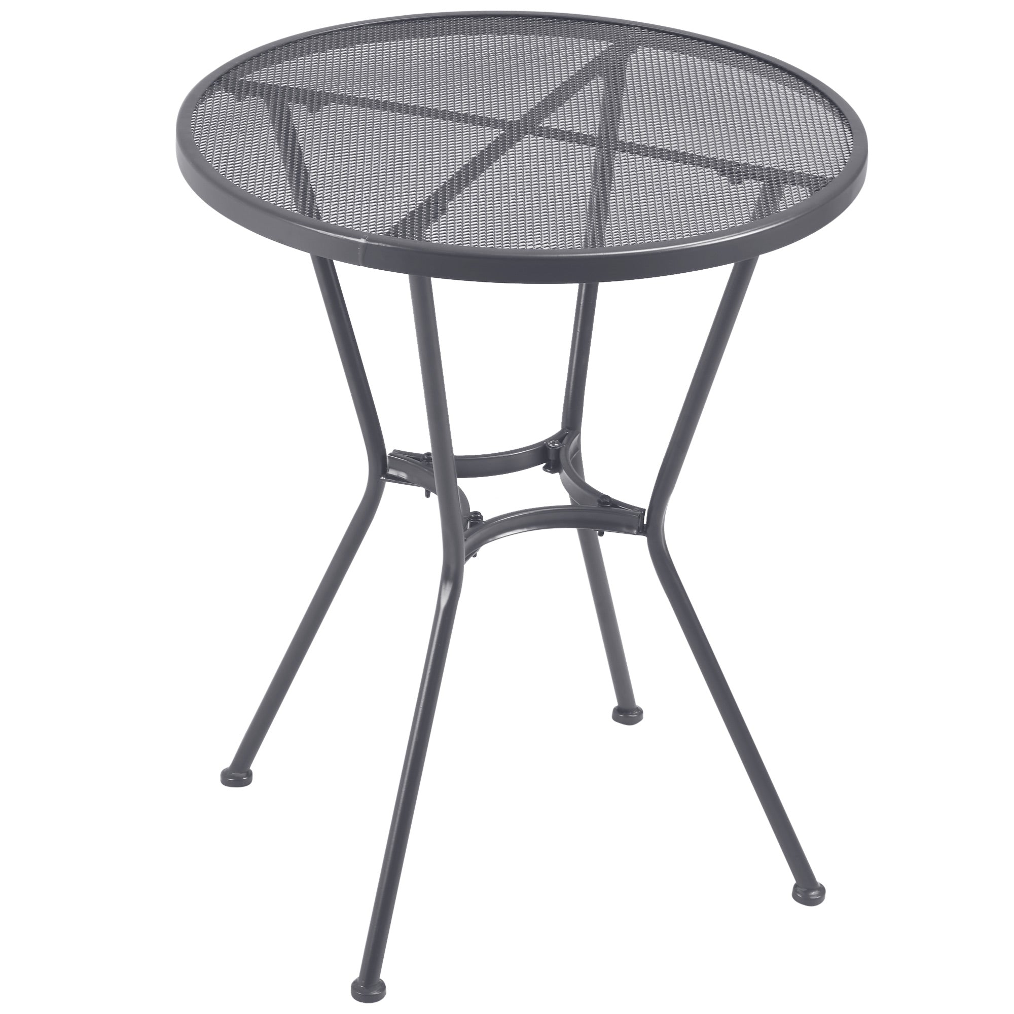 Outsunny 60cm Round Bistro Table, Metal Outdoor Furniture with Mesh Tabletop for Patio, Balcony, Dark Grey