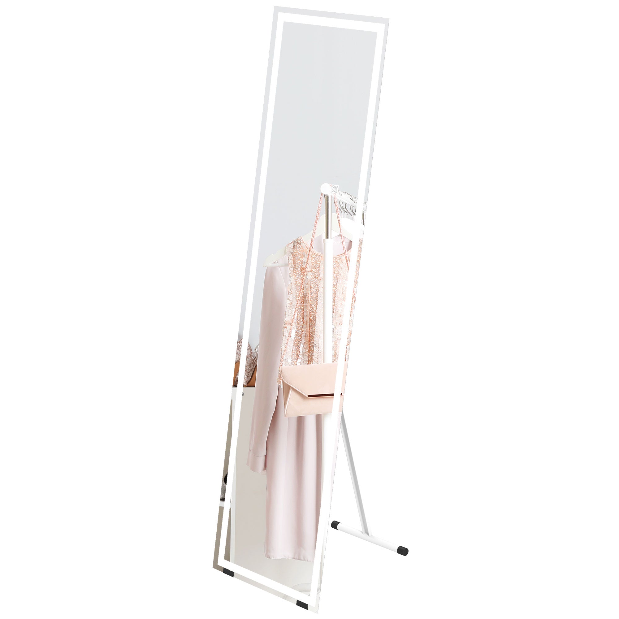 HOMCOM LED Dressing Mirror, Free Standing or Wall Mounted Bedroom Mirror with Dimmable & 3 Colour Lighting, White