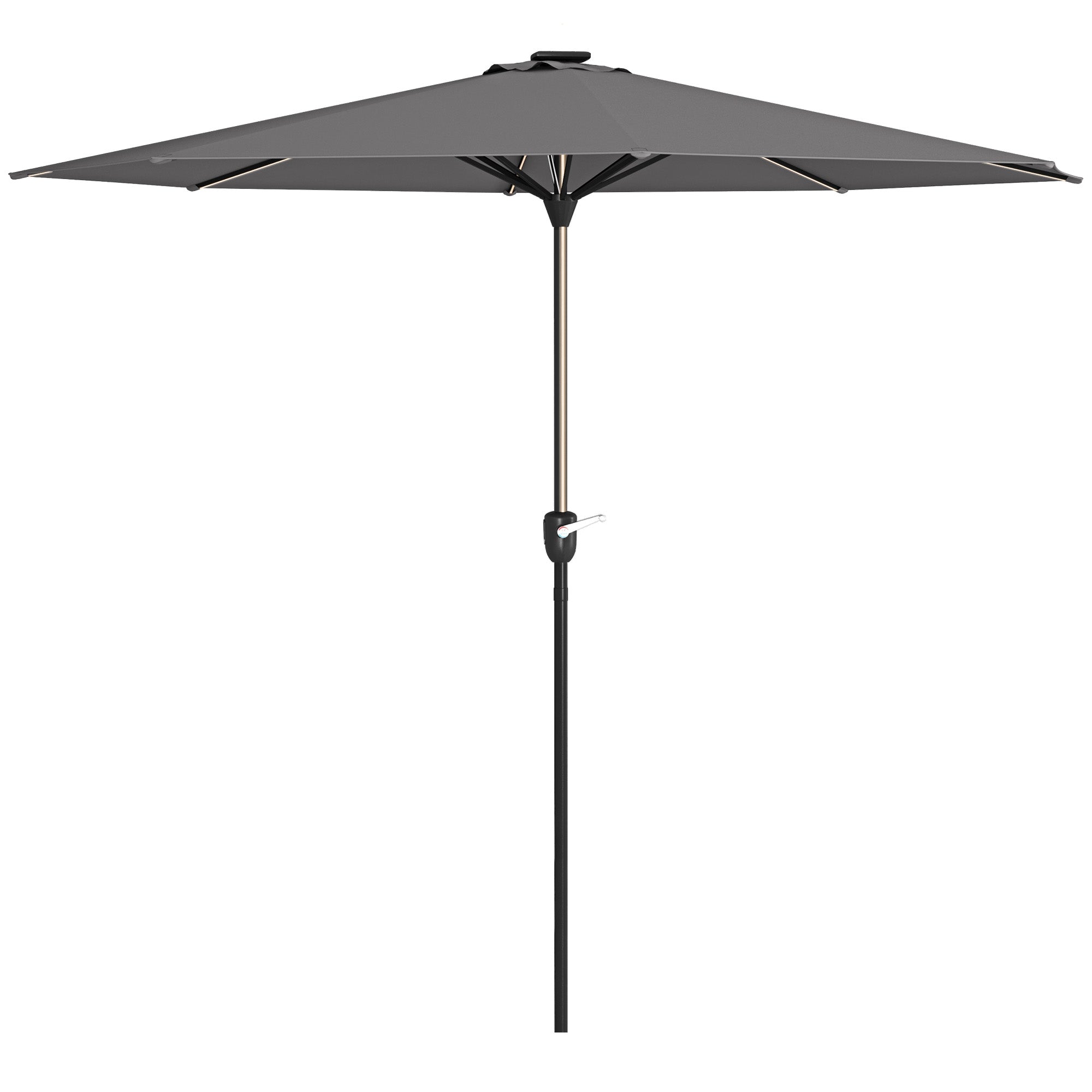 Outsunny Patio Parasol with Solar-Powered LED Lights, Crank Handle Outdoor Umbrella, Charcoal Grey