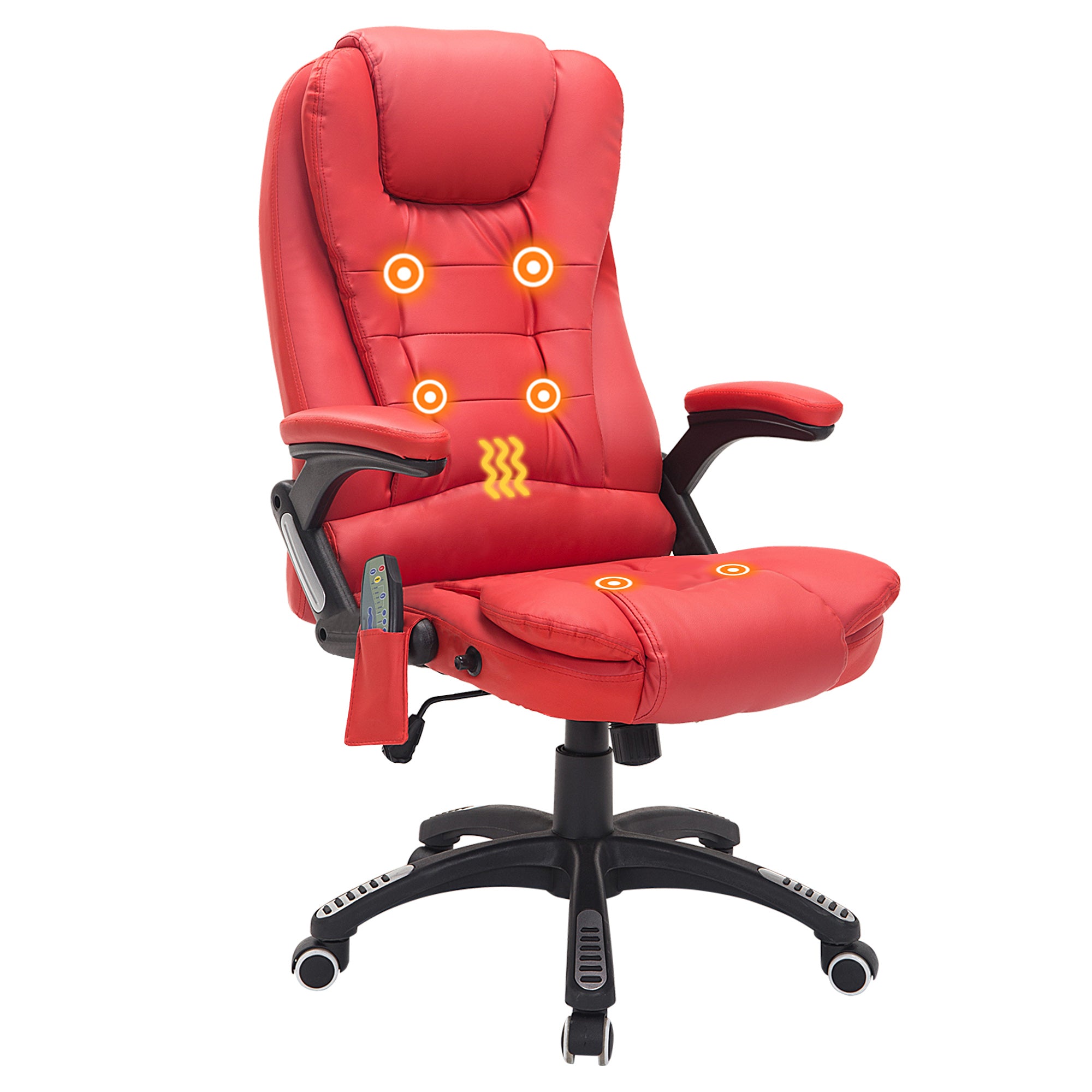 HOMCOM Ergonomic Chair with Massage and Heat, High Back PU Leather Massage Office Chair With Tilt and Reclining Function, Red