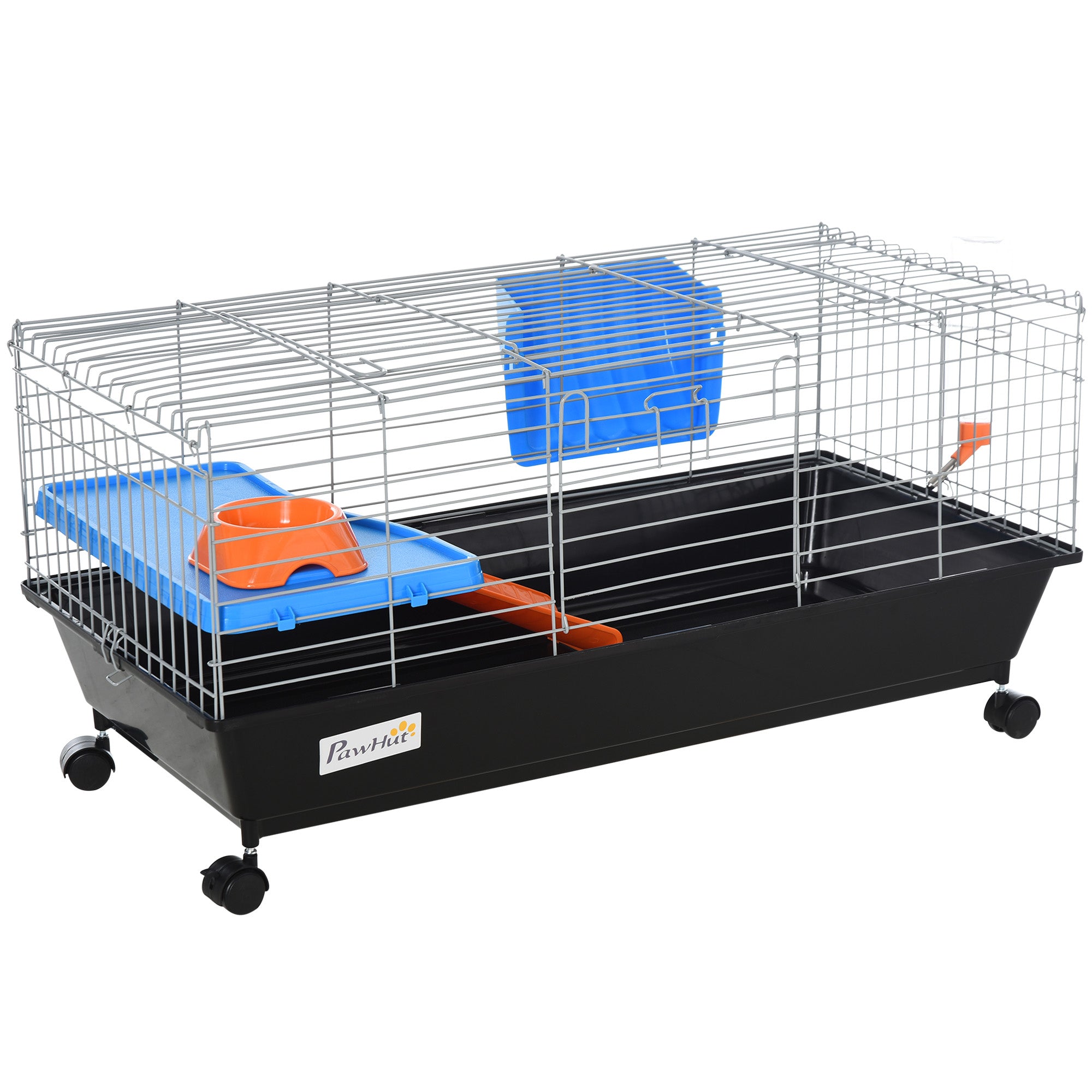 PawHut Pet Abode: 2-Tier Small Animal Cage with Accessories, Secure & Spacious, Blue/Orange