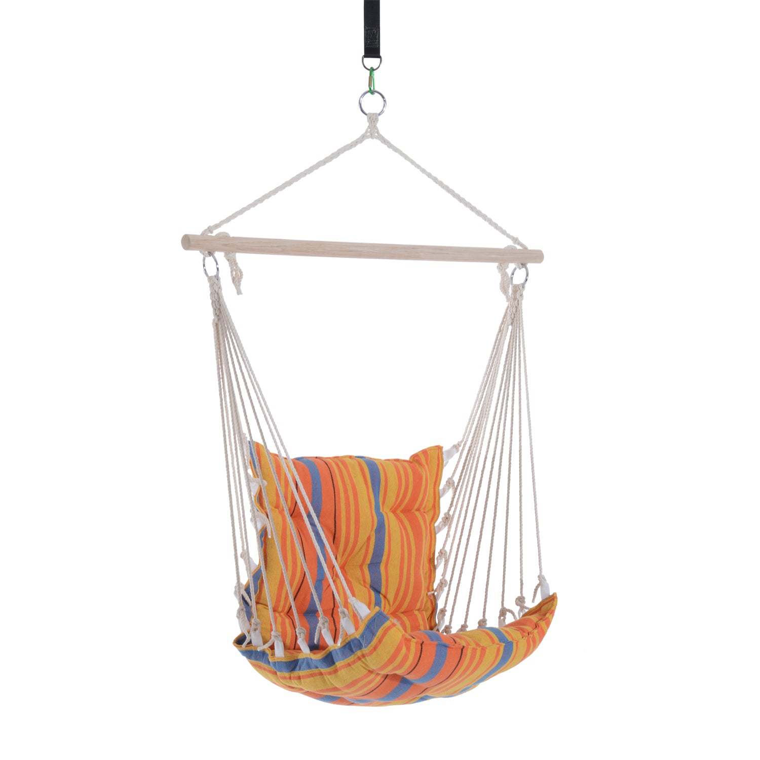 Outsunny Garden Yard Patio Swing Seat, Hanging Hammock Chair, Cotton Rope Cushioned, Wooden Cotton Cloth, Orange