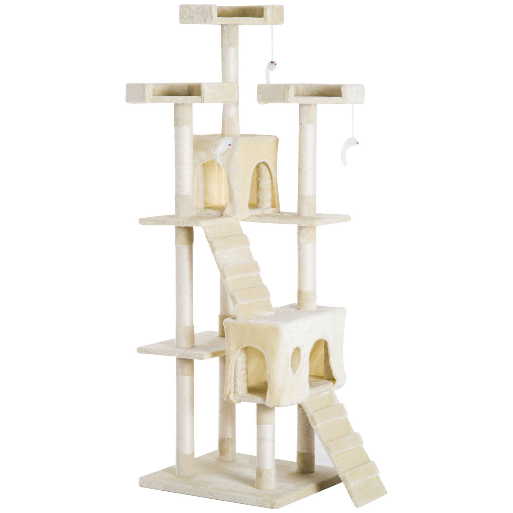 PawHut Multi-Level Cat Tower, Sisal Kitten Tree with Scratch Post, Climbing Toy Bed, 181cm(H), Durable