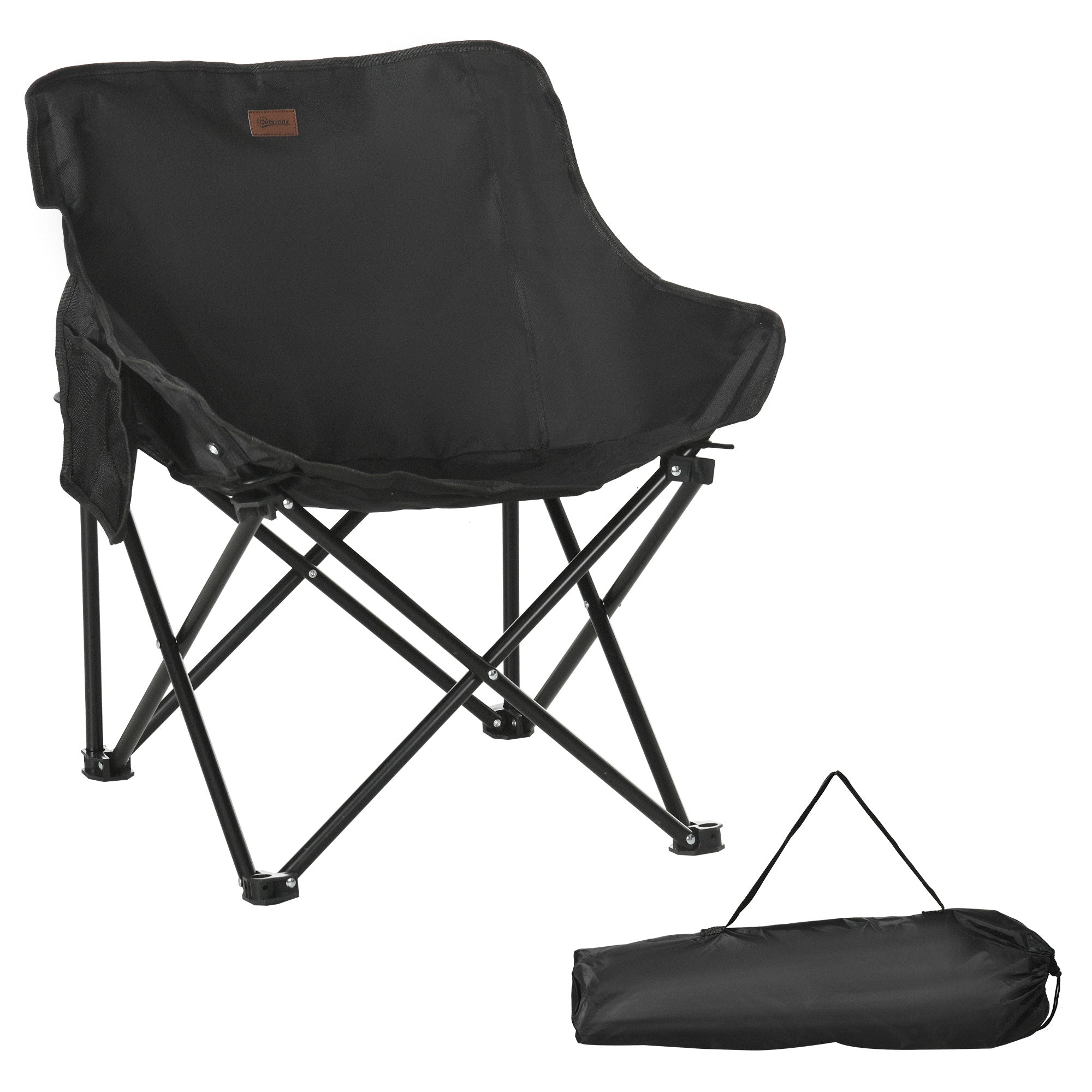 Outsunny Folding Camping Chair, Lightweight with Carry Bag, Storage Pocket, Ideal for Festivals, Fishing, Beach, Hiking, Black